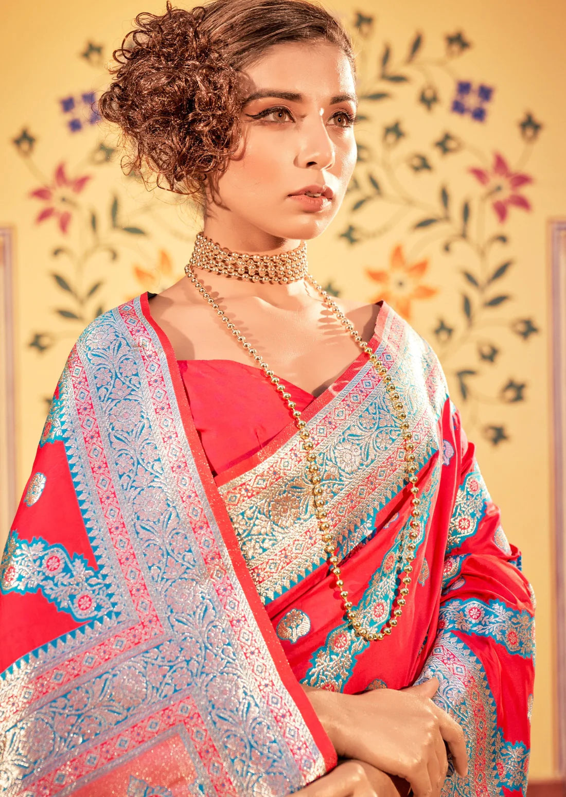 Red banarasi silk saree online in india usa for bride at best price.