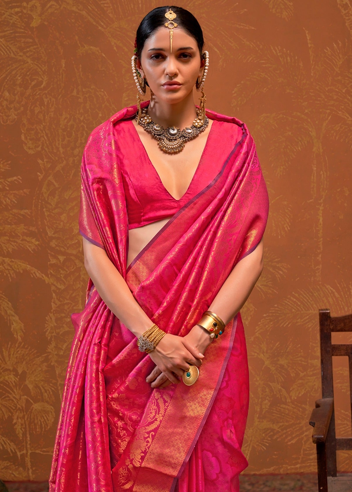 Pure banarasi silk hot pink saree in usa online shopping for wedding look on sale.