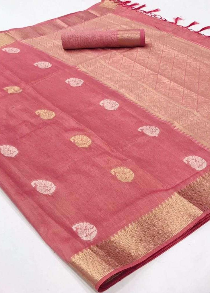 Pure banarasi tissue silk handloom saree usa online shopping for wedding in pink color.