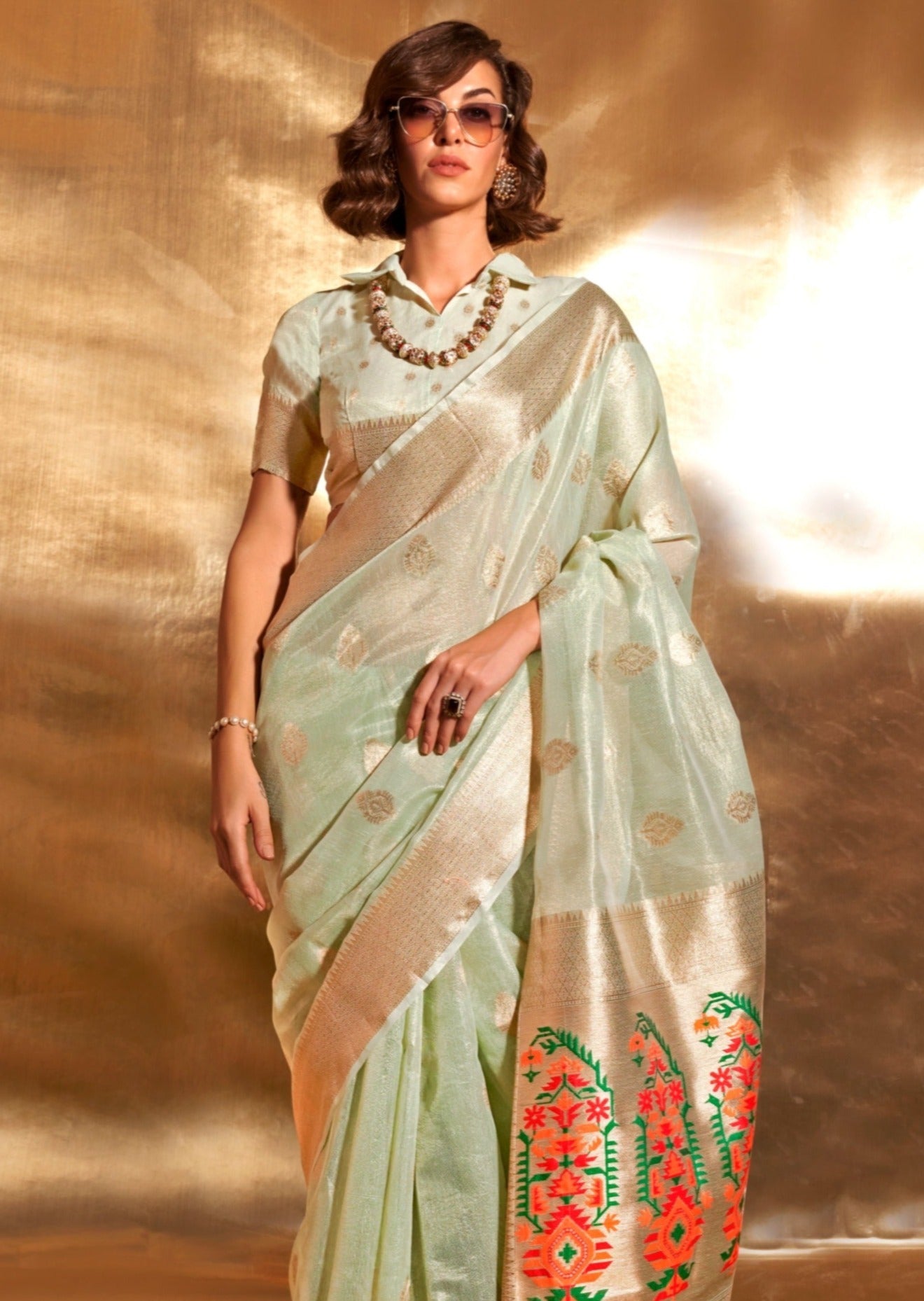 Pure banarasi tissue silk green handloom saree usa uk uae online.