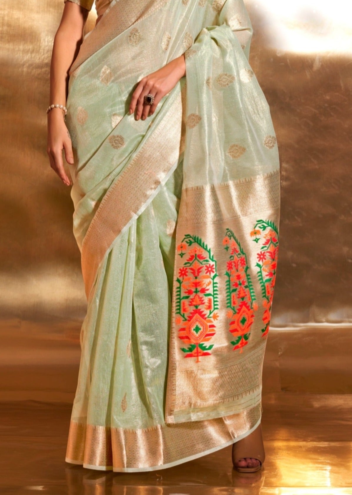 Pure banarasi tissue silk green handloom saree usa uk uae.