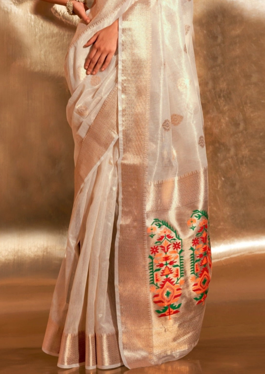 Pure banarasi tissue silk white handloom saree online usa uk uae.
