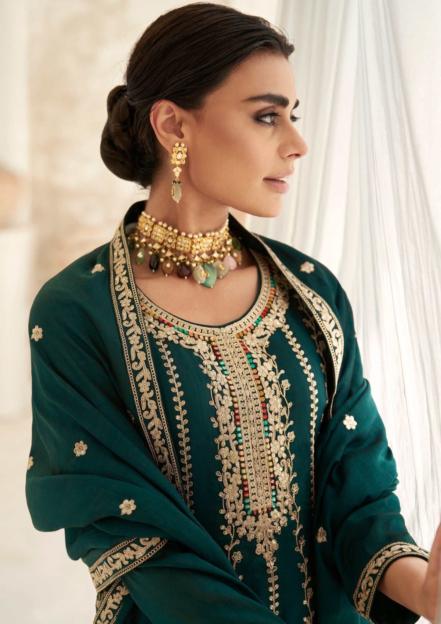 Pure silk bridal green luxury designer salwar suit with dupatta online usa uk uae shopping.