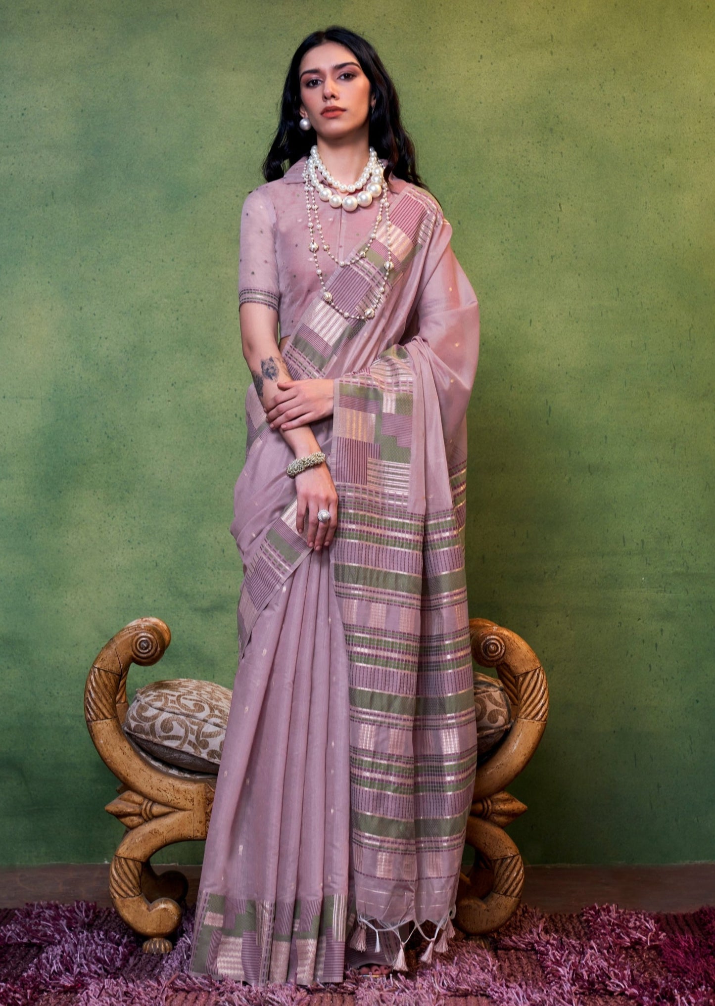 Pure handloom cotton silk saree usa online shopping in purple color with matching blouse.