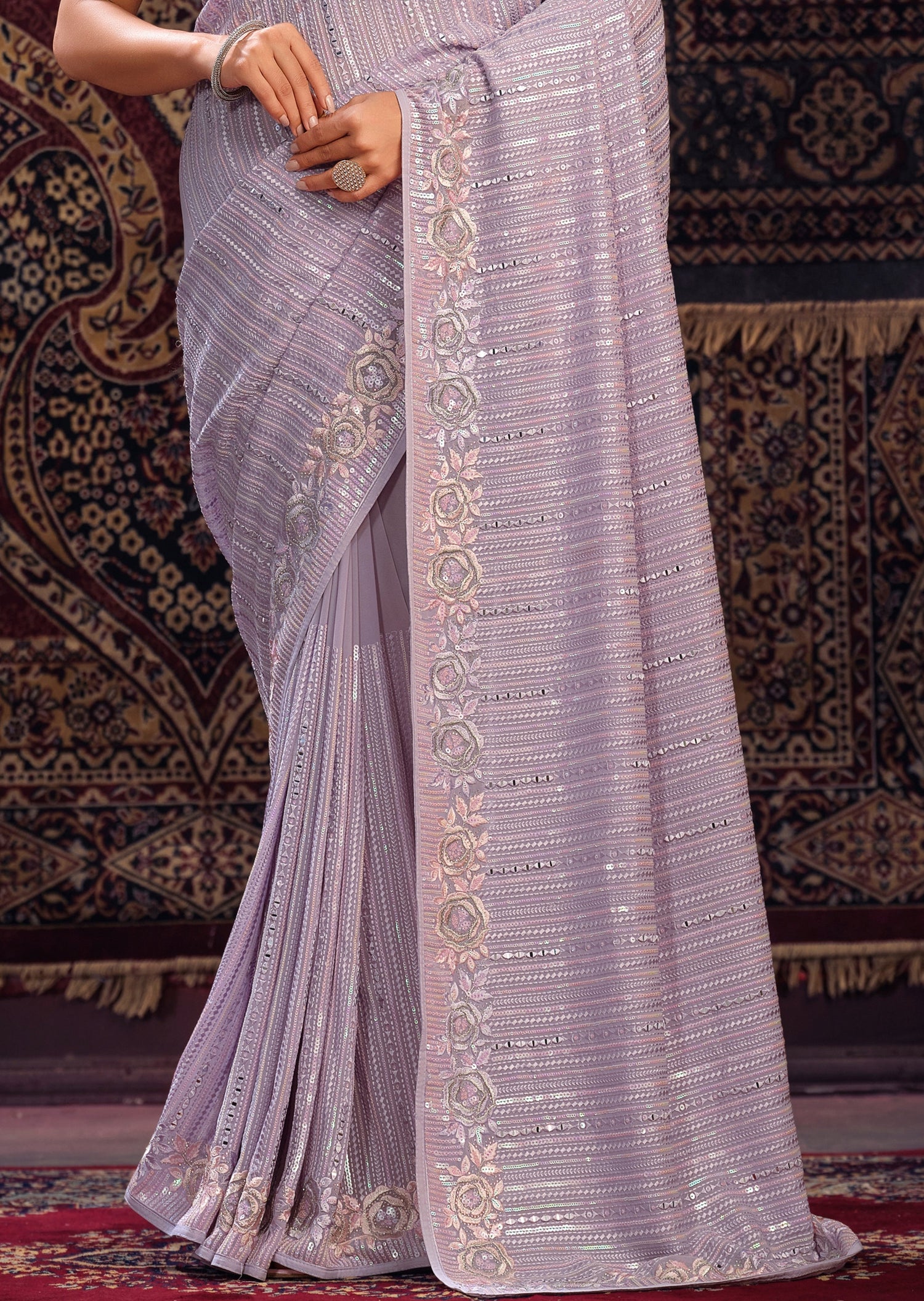 Pure georgette purple sarees usa online shopping price for indian wedding.