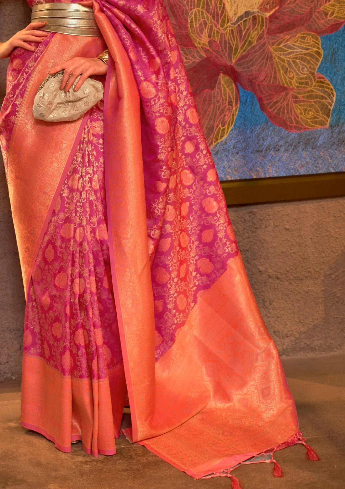 Pure handloom banarasi katan silk magenta pink saree online shopping with price.