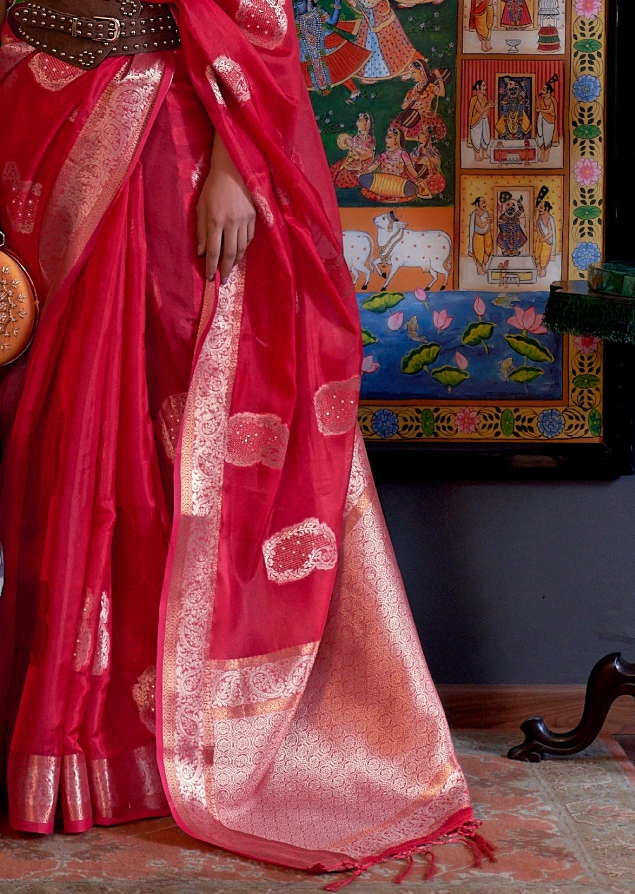 Buy Pure Handloom Banarasi Organza Red Bridal Saree Online – Sunasa