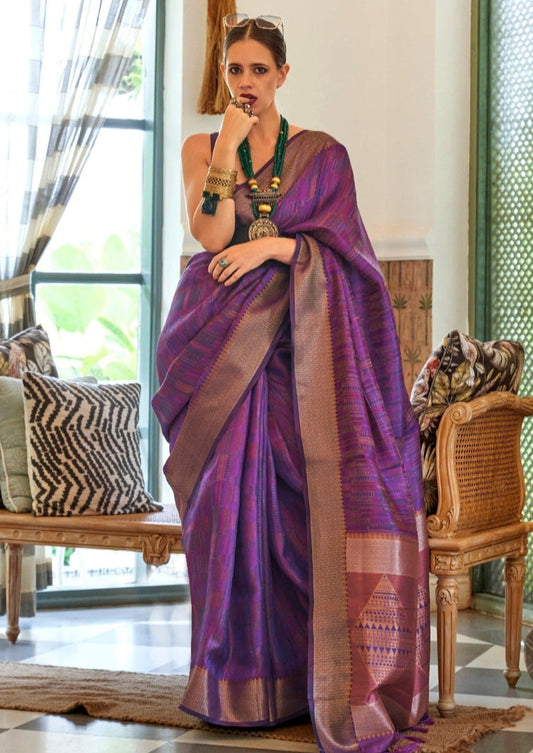 Pure handloom banarasi organza silk purple saree blouse designs online shopping uk.
