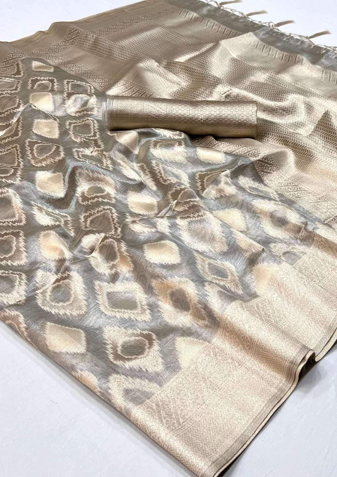 Pure handloom designer grey banarasi tissue silk saree online shopping with price india usa uk uae.
