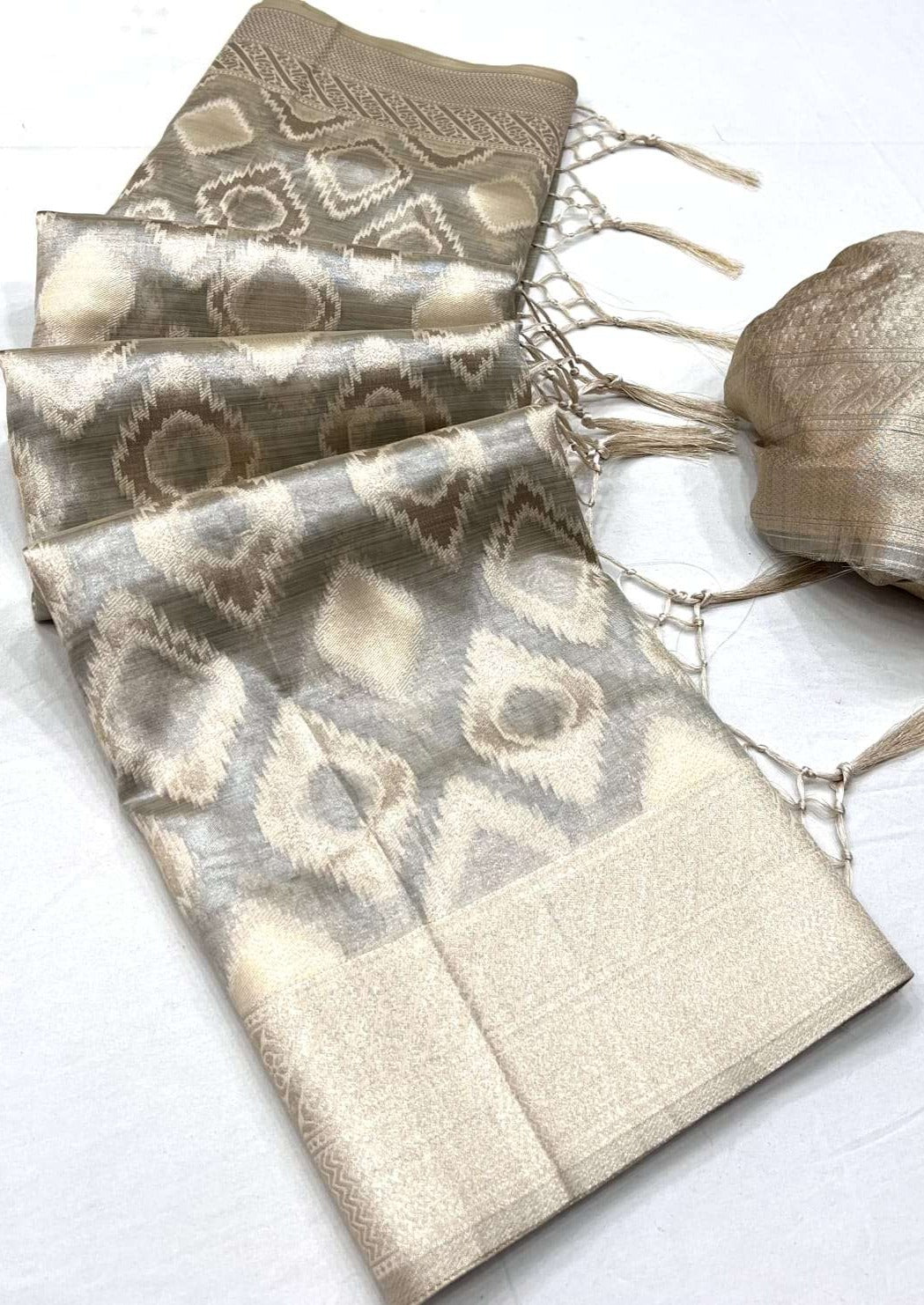 Pure handloom designer grey banarasi tissue silk saree online shopping with price india usa.