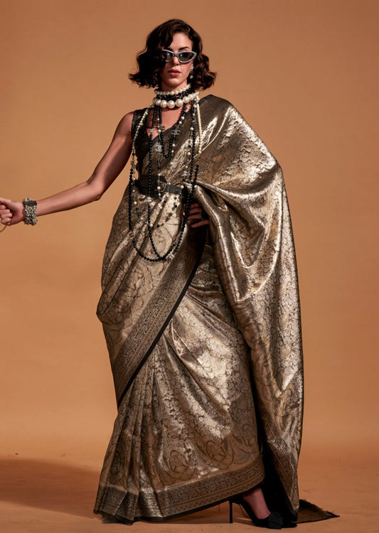Pure handloom kanjivaram silk black saree online india usa uk on bridal sale.