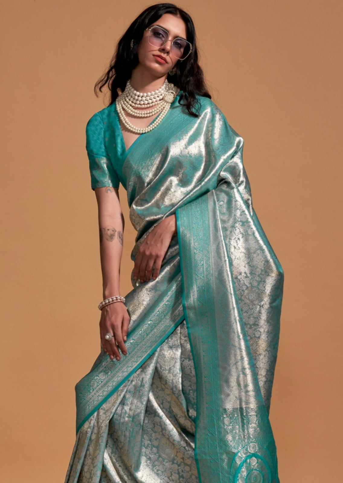 Pure handloom kanjivaram silk blue saree online usa uk.