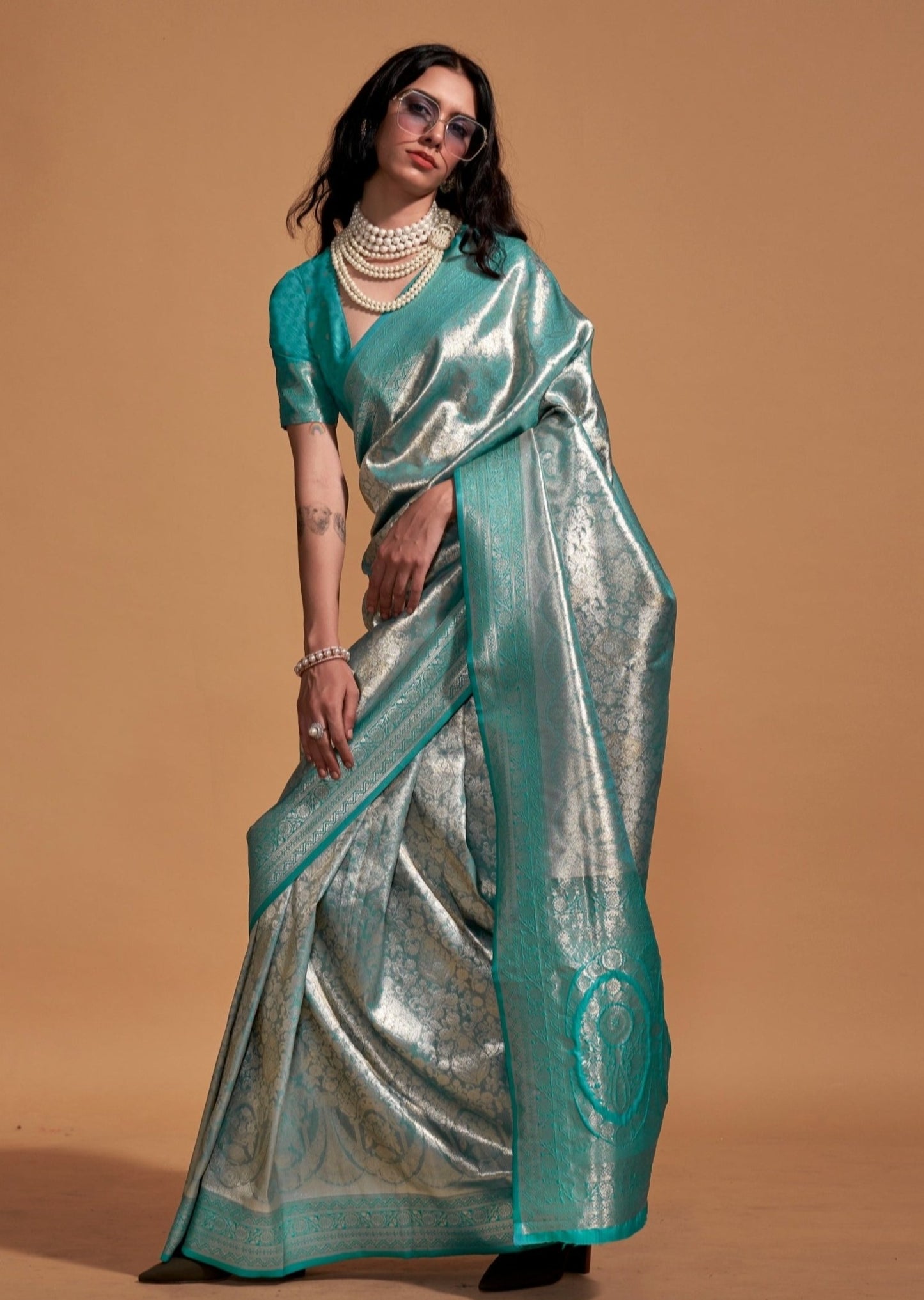Pure handloom kanjivaram silk teal blue saree online india usa uk.