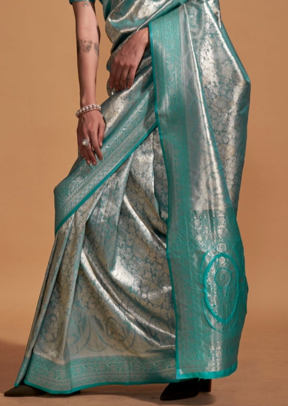 Pure handloom kanjivaram silk teal blue saree online usa uk.
