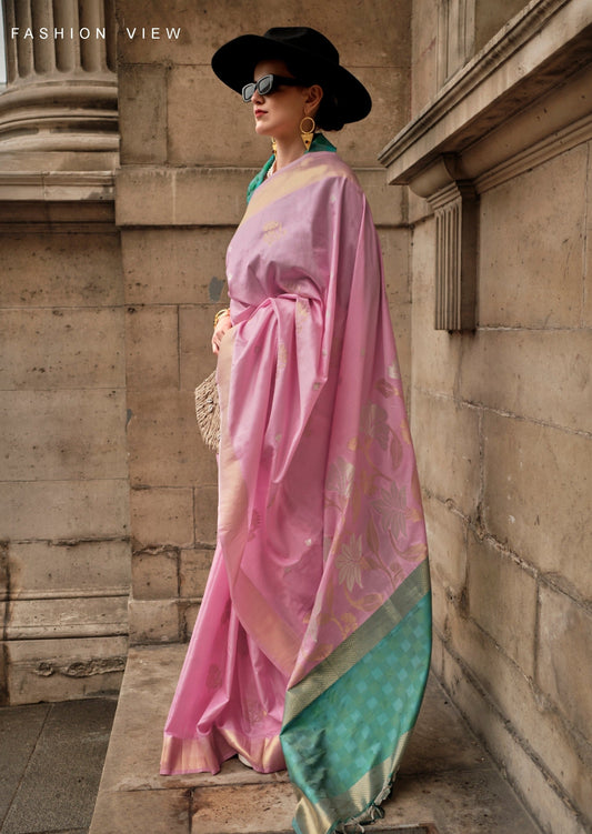 Pure handloom pink kanjivaram silk saree online price india usa uk uae dubai shop.