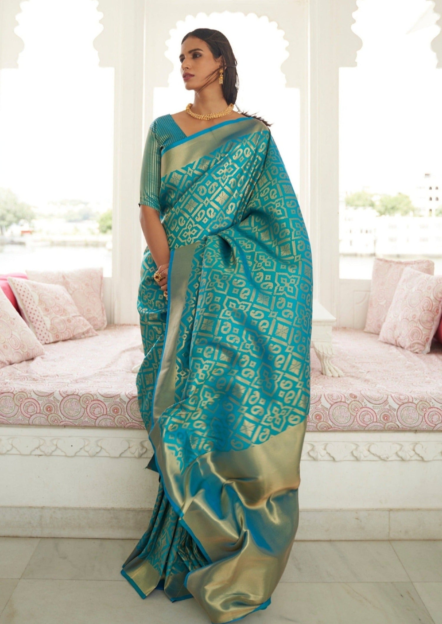 Pure handloom silk blue banarasi saree online india usa singapore.