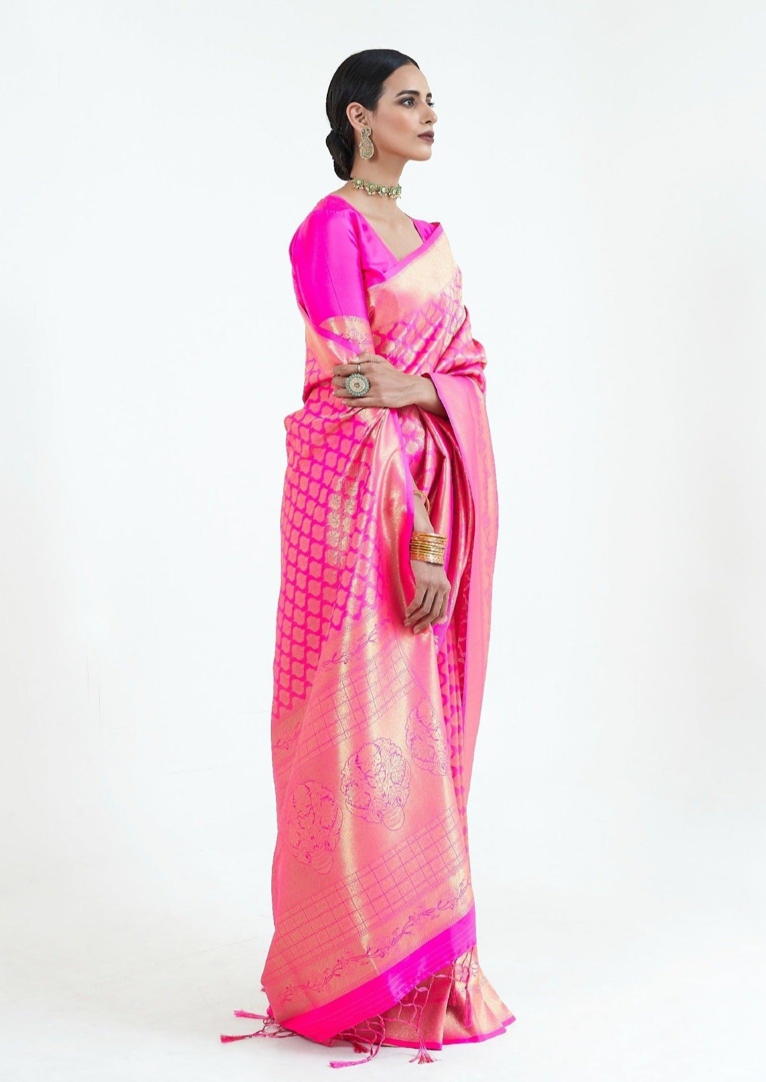 Pure Handloom Silk Pink Kanjivaram Saree Online USA Bridal Saree USA Sunasa