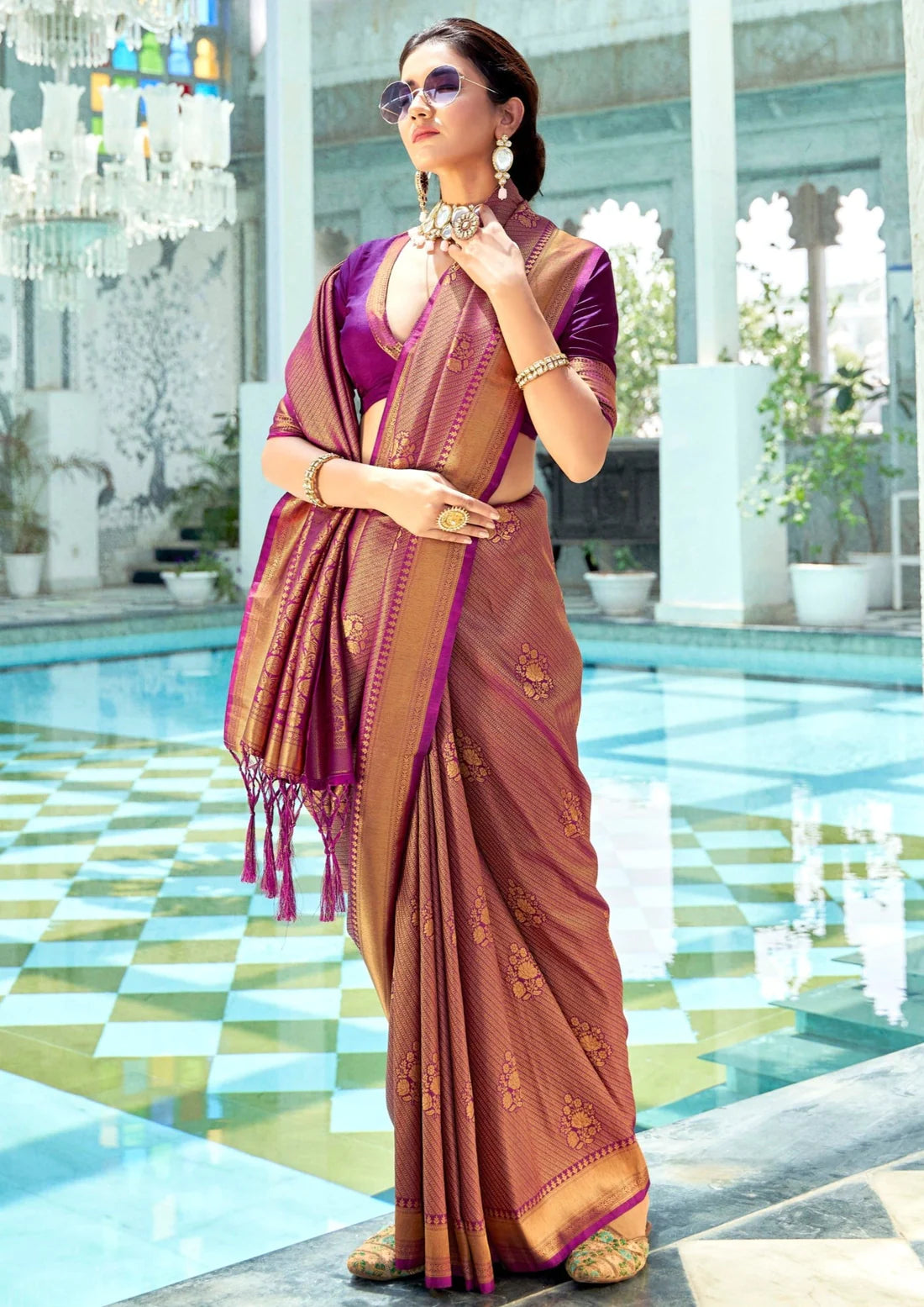 Pure kanchipuram silk handloom bridal saree online price india magenta pink.