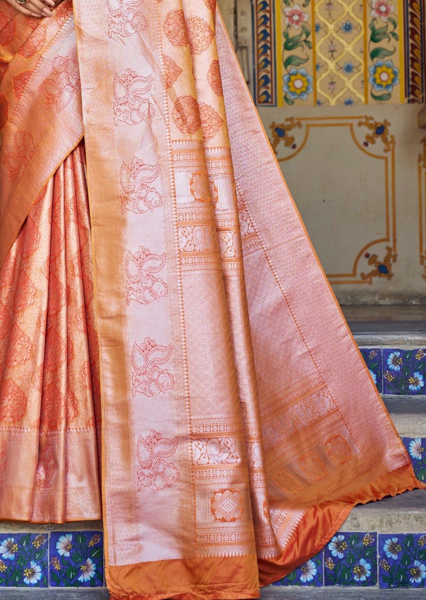 Peach Kanchipuram Saree pallu design