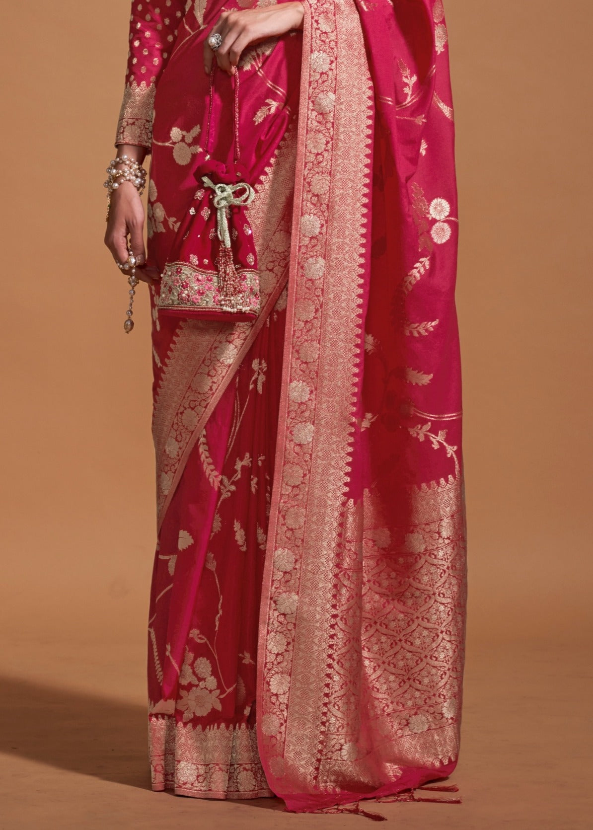 Pure khaddi georgette banarasi saree usa online shopping designs in red color.