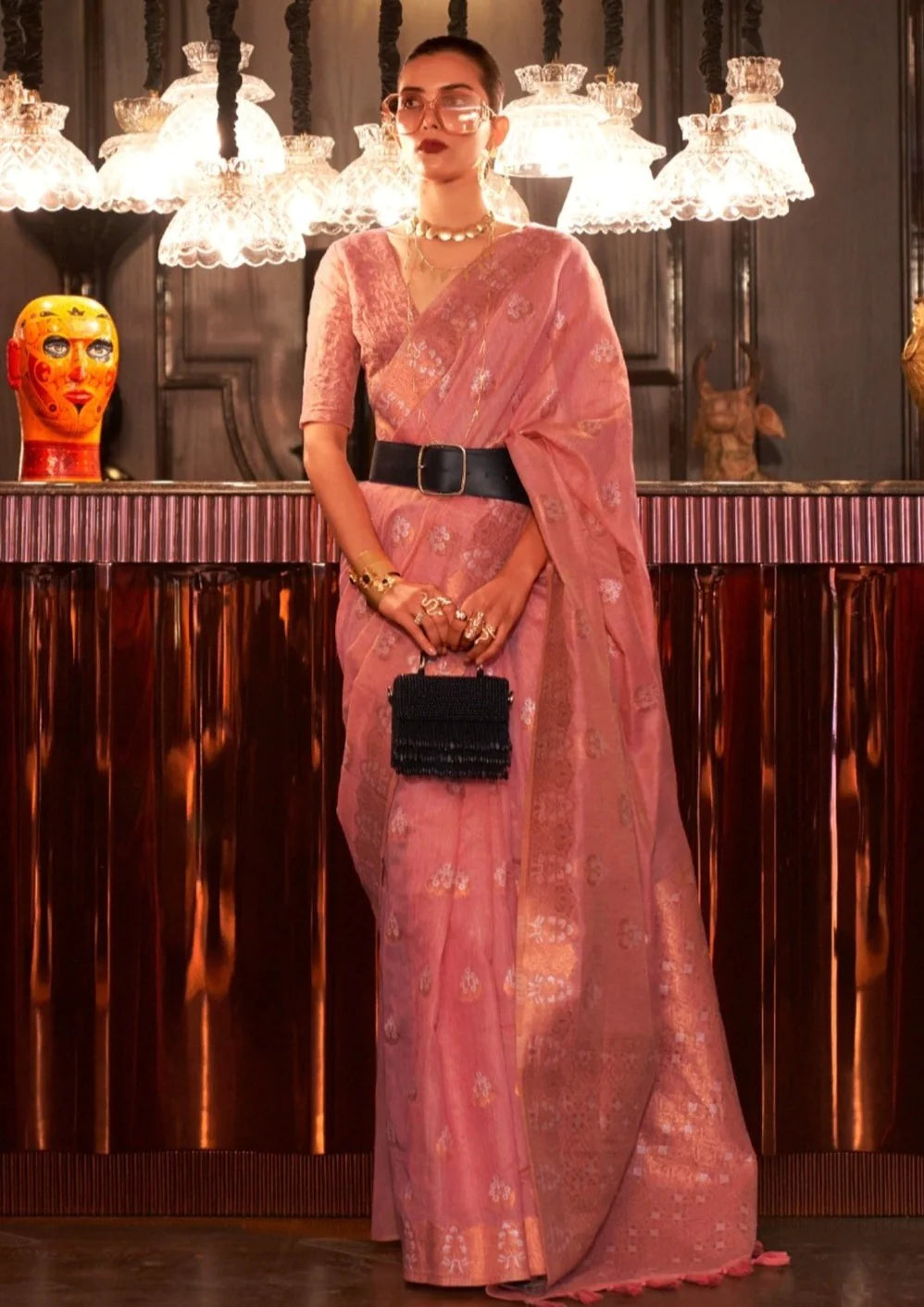 Pure linen handloom saree blouse designs online shopping price india usa uk blush pink.