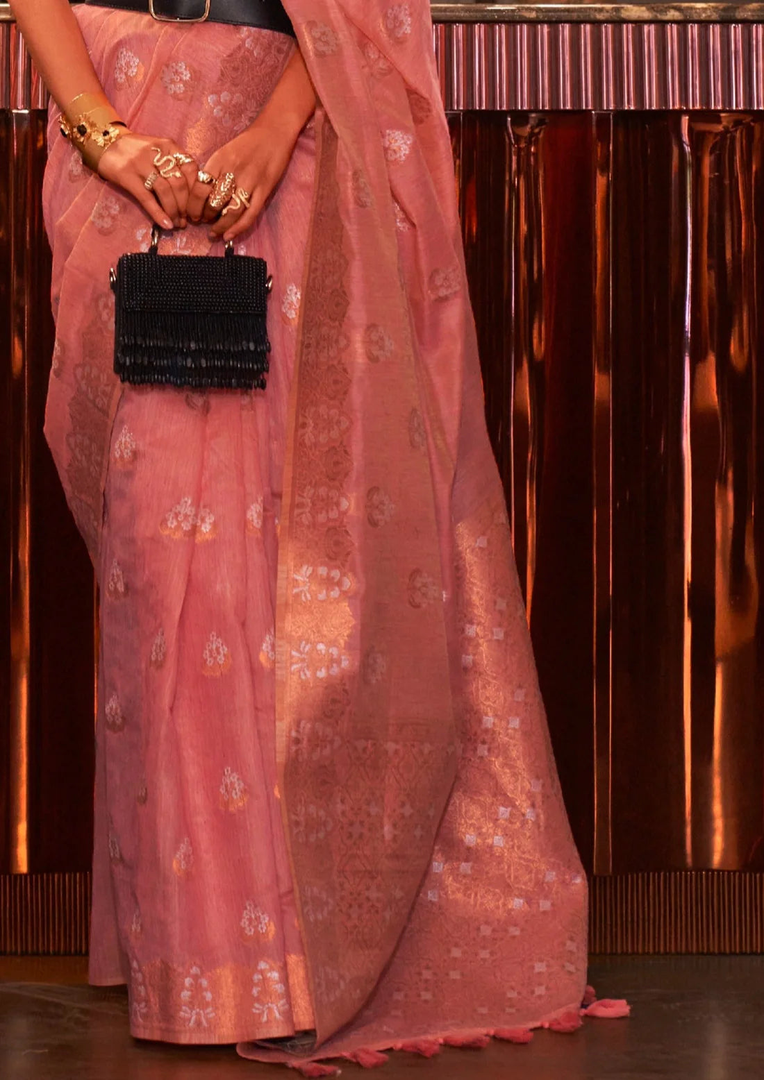 Pure linen handloom saree designs online shopping india price blush pink.