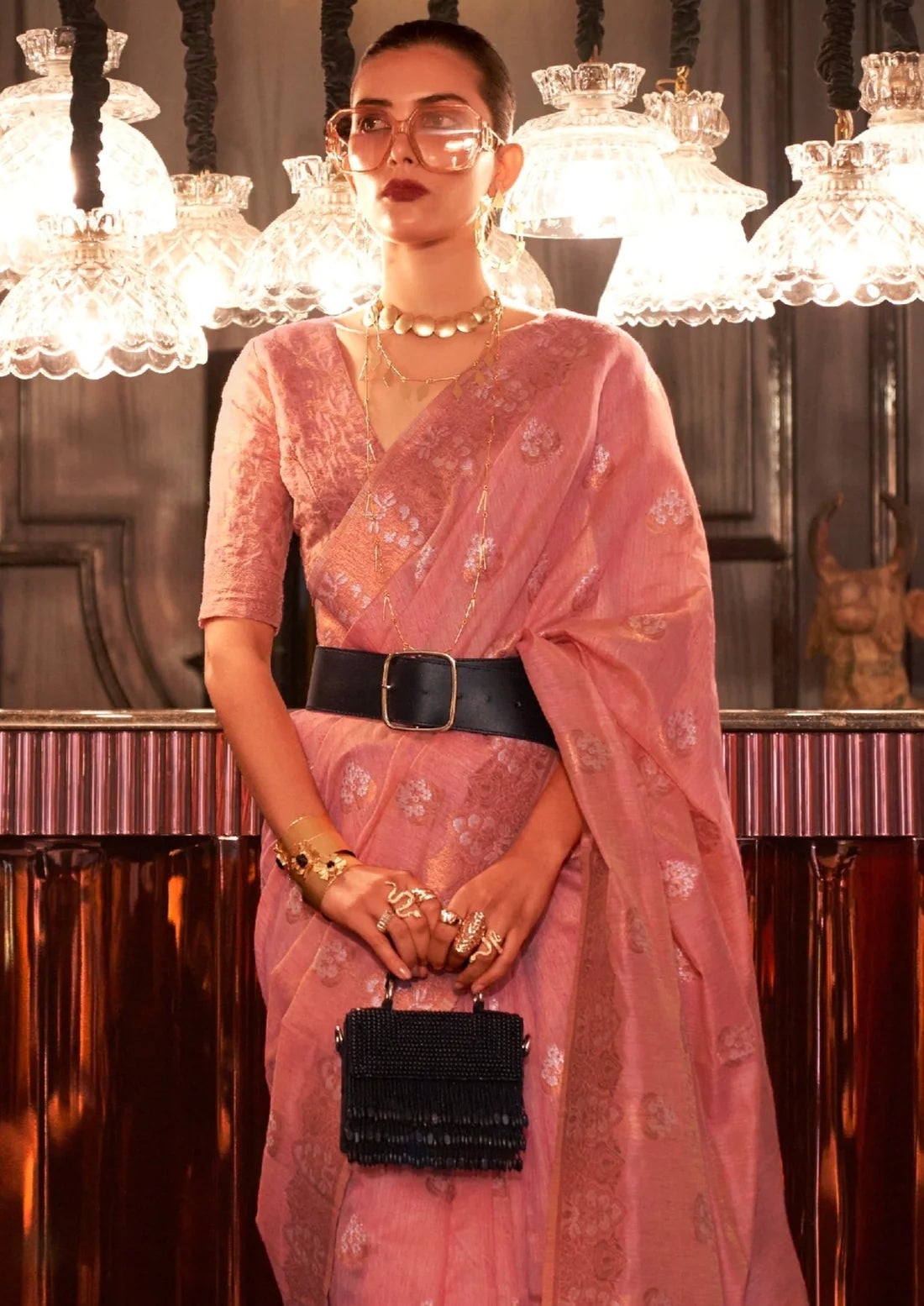 Pure linen handloom saree designs online shopping price blush pink.