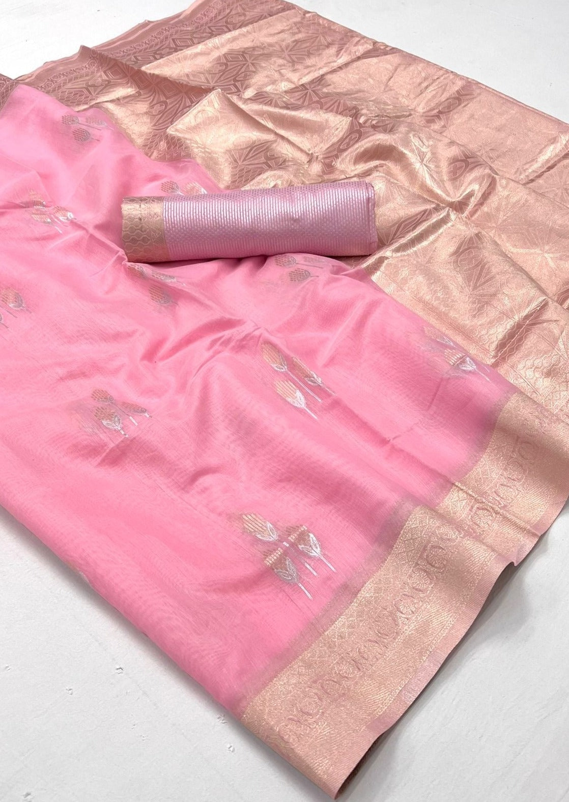 Pure linen usa sarees online shopping with price in light pink color.