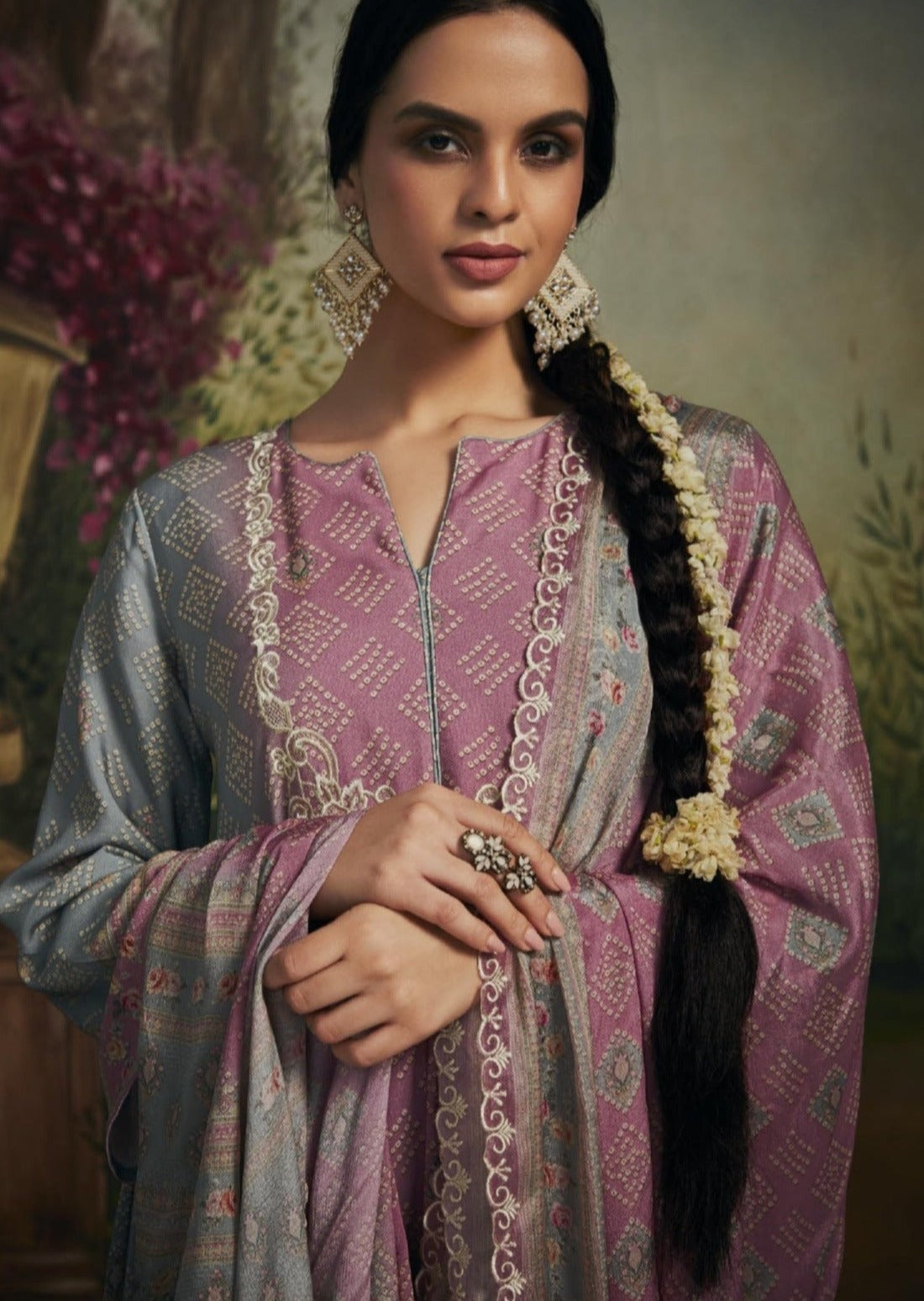 Pure muslin silk grey pink salwar suit design online shopping usa uk uae for women.