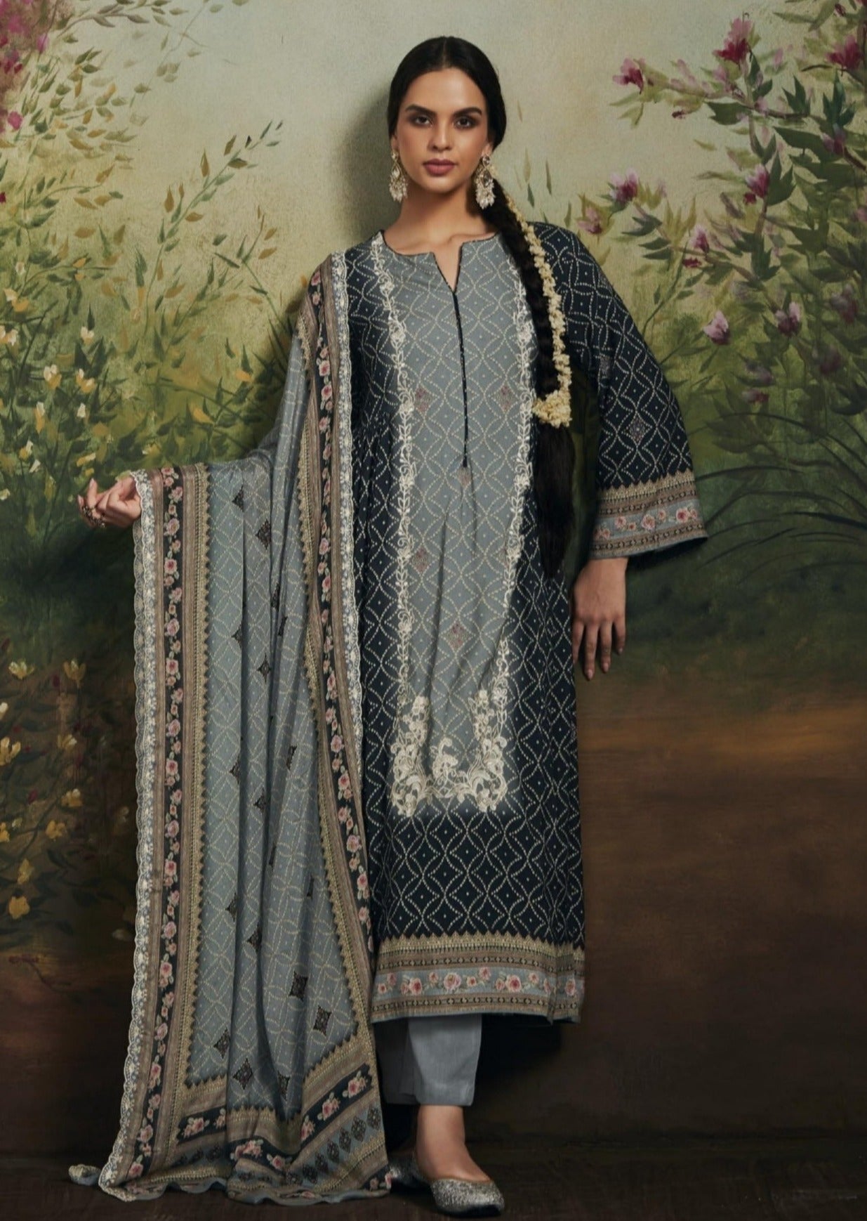 Pure muslin silk unstitched black salwar suit online shopping usa uk uae for women.