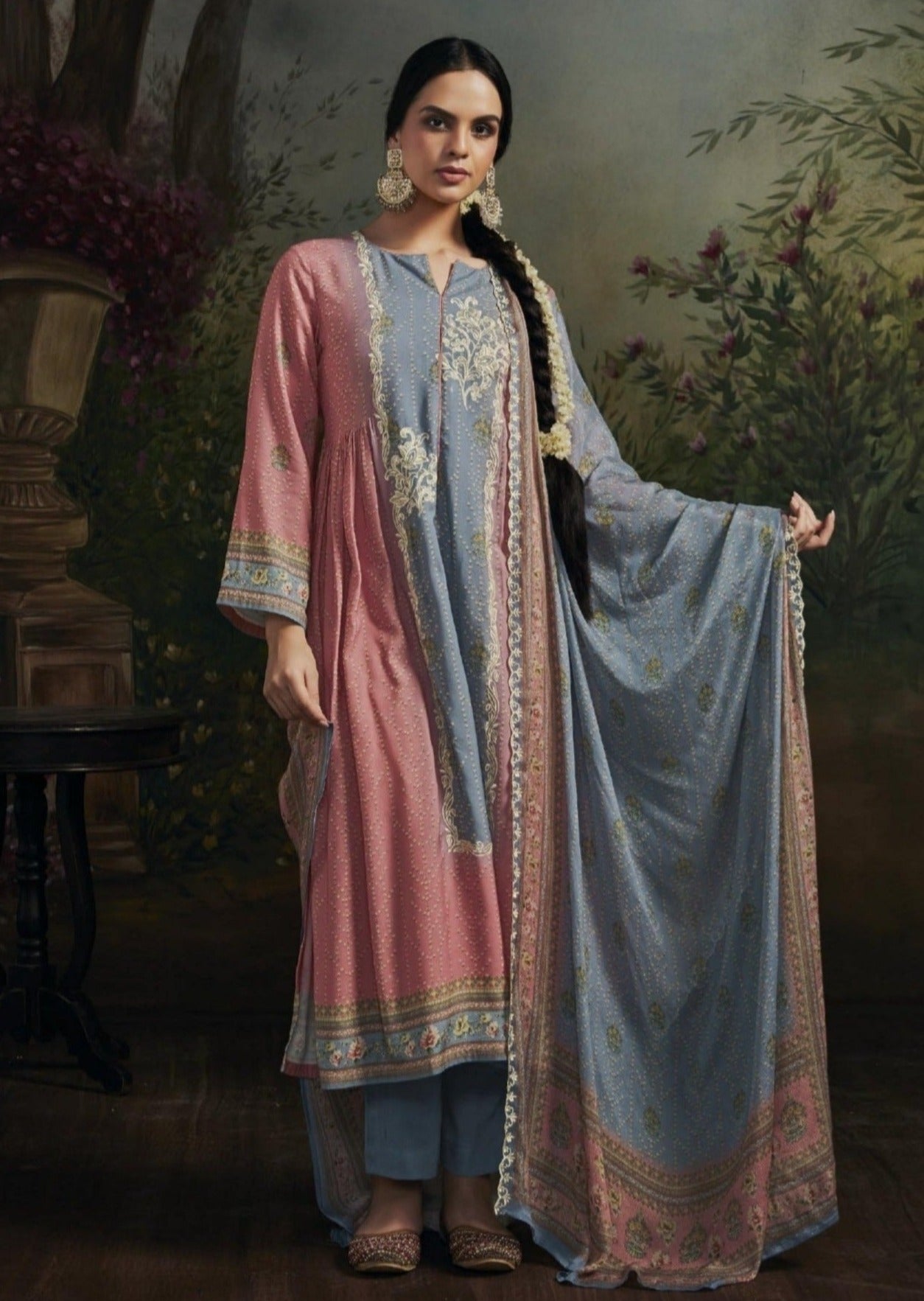 Pure muslin silk unstitched salwar suit set online shopping usa uk uae for women.
