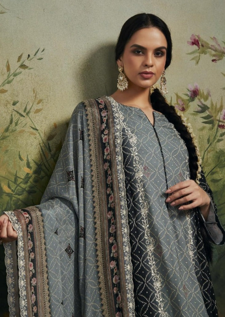 Pure muslin silk unstitched salwar suits designs in black color online shopping usa uk uae.
