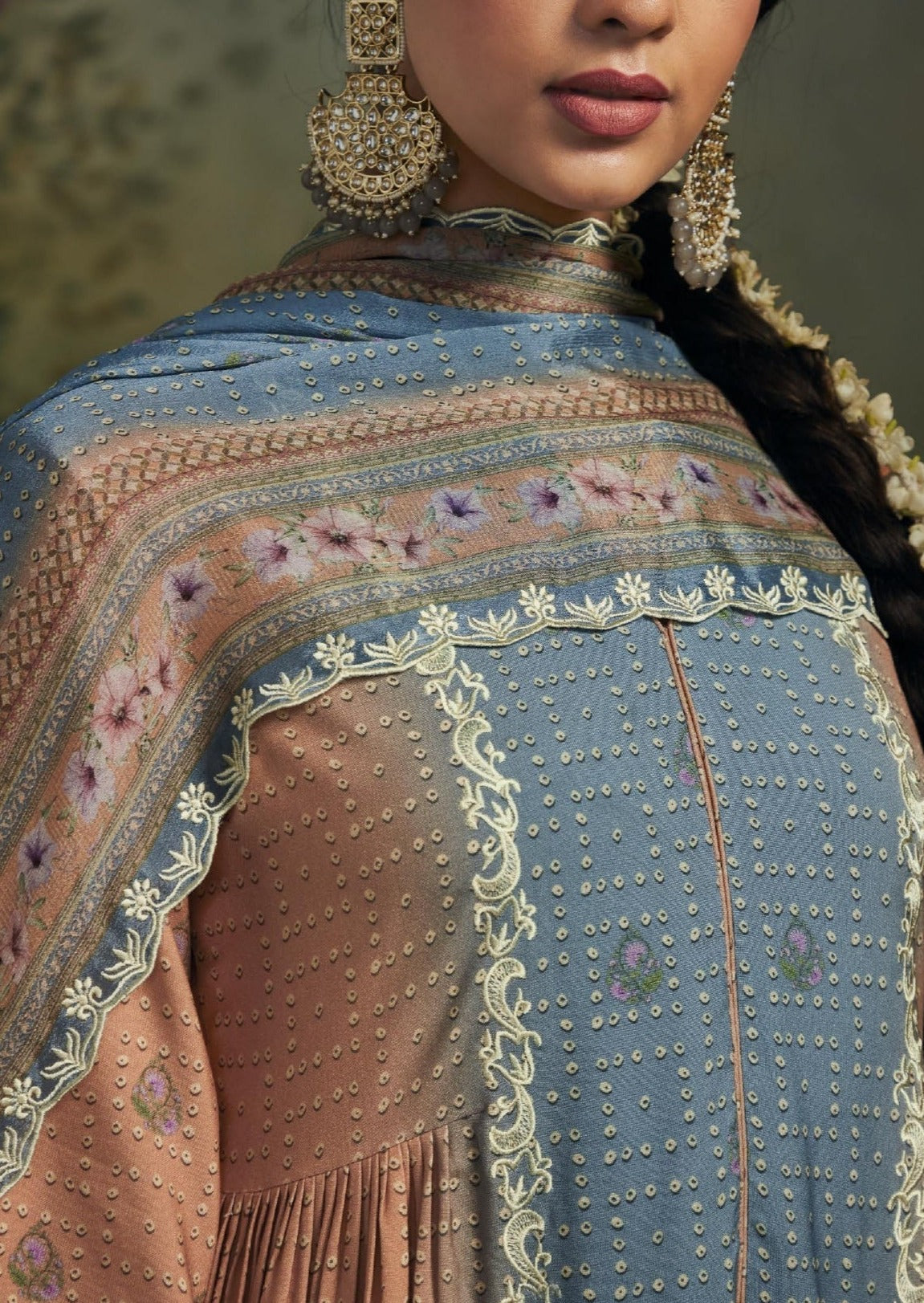 Pure muslin silk unstitched peach salwar suit online shopping usa uk uae for women.