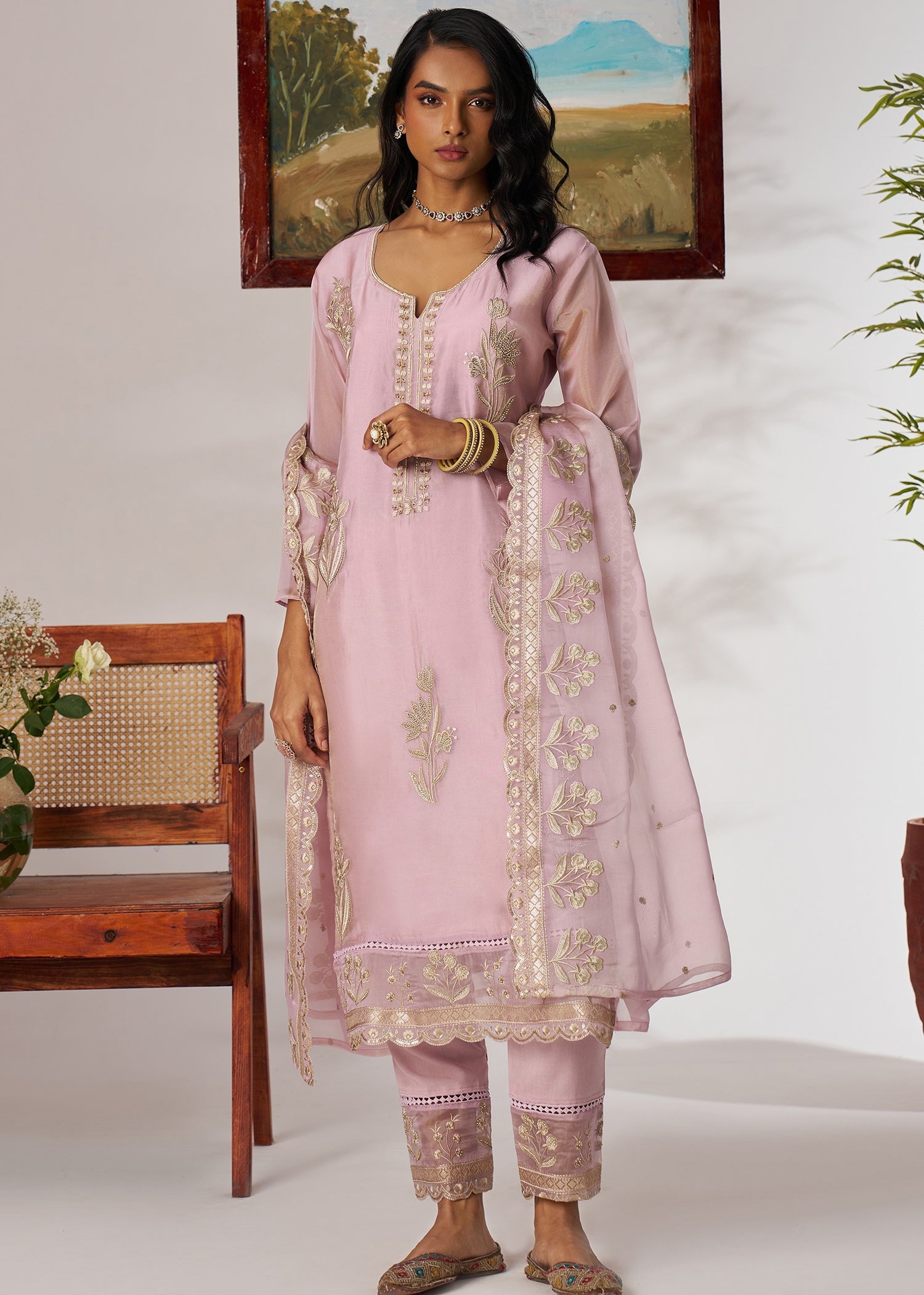 Pure organza pastel pink unstitched salwar suit set online in usa with customizable stitching options for a perfect fit.