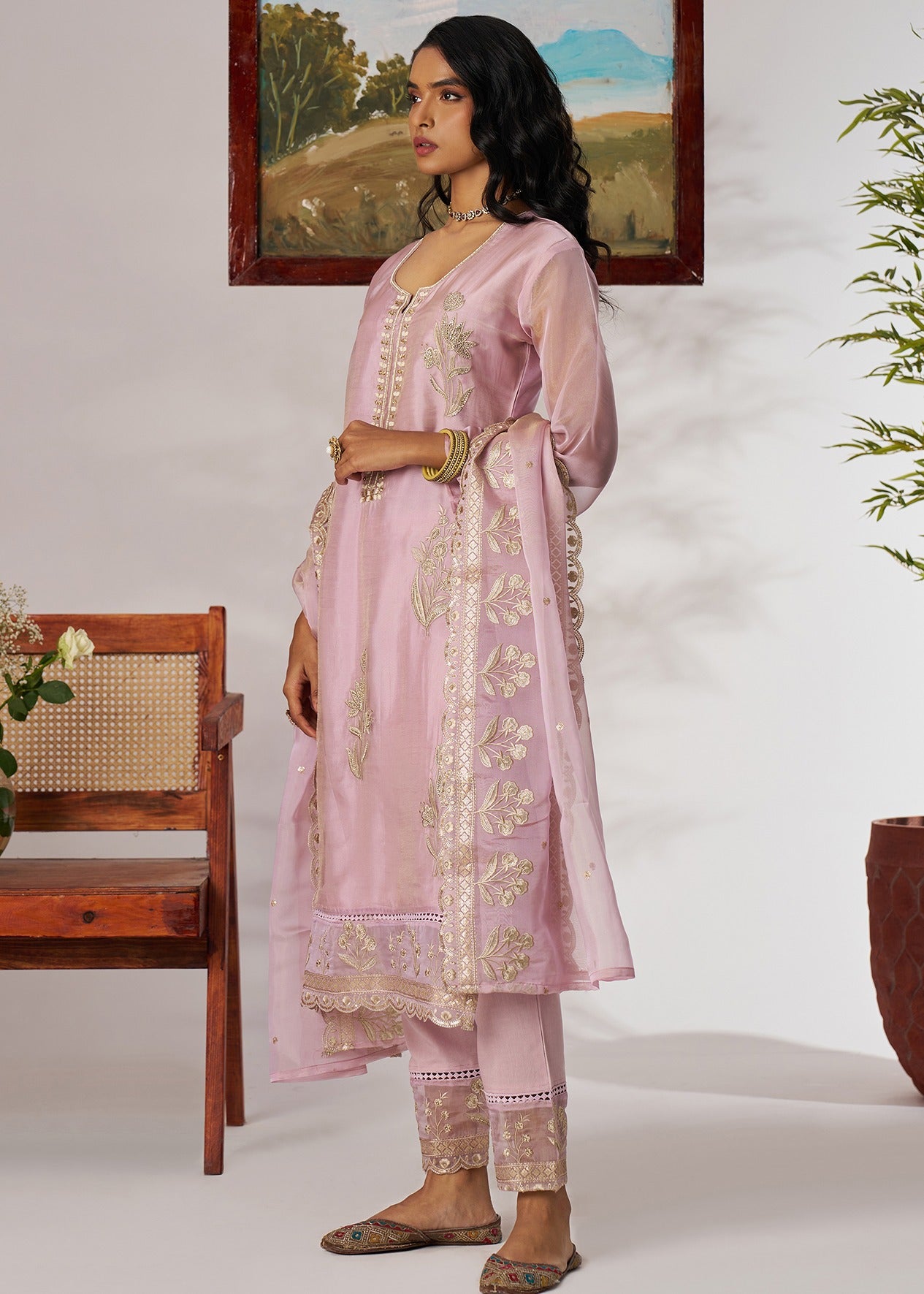 High-quality pure organza pastel pink unstitched salwar suit set online shopping in usa and london uk.