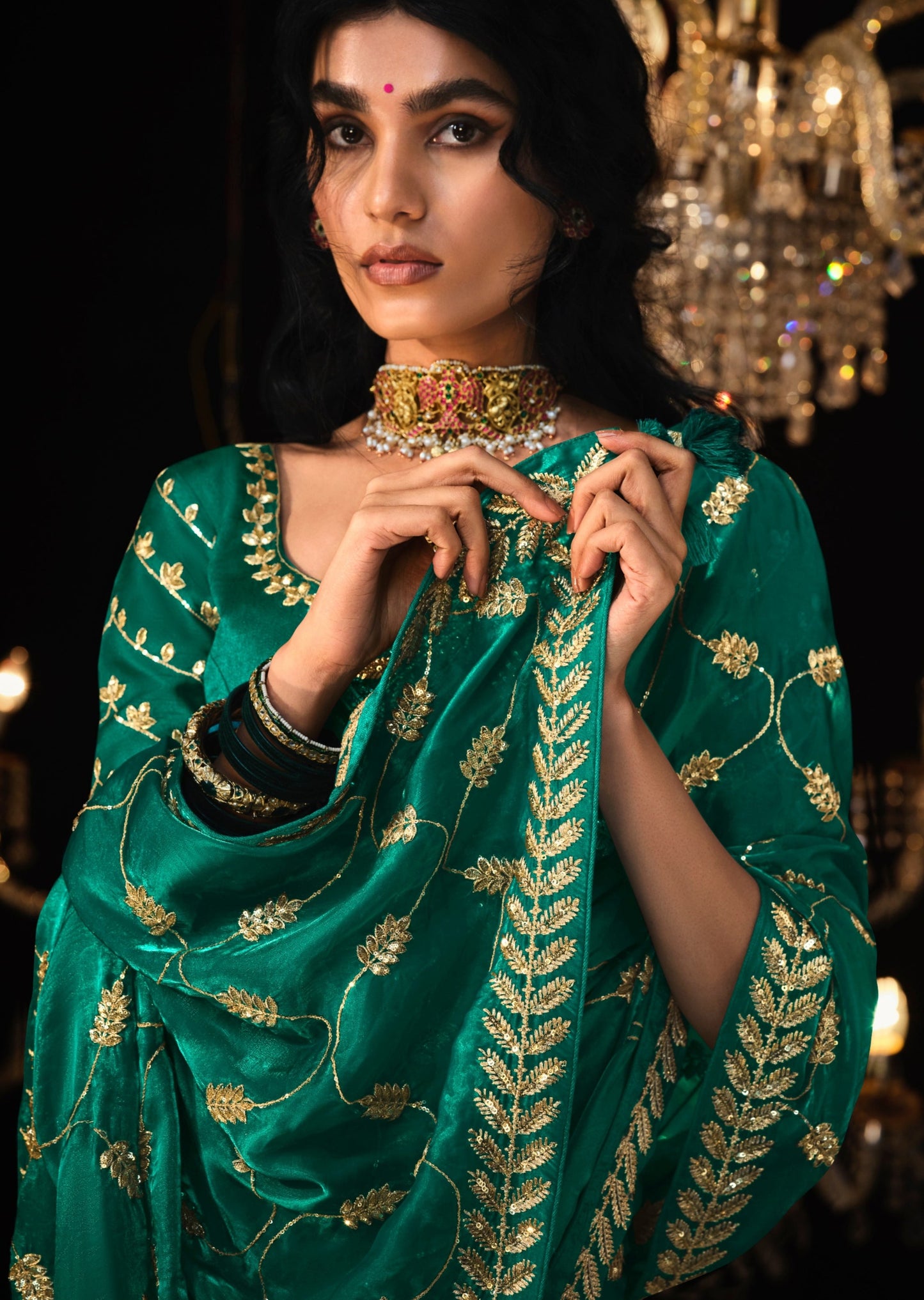 Pure organza green embroidery saree for wedding function online shopping with price.