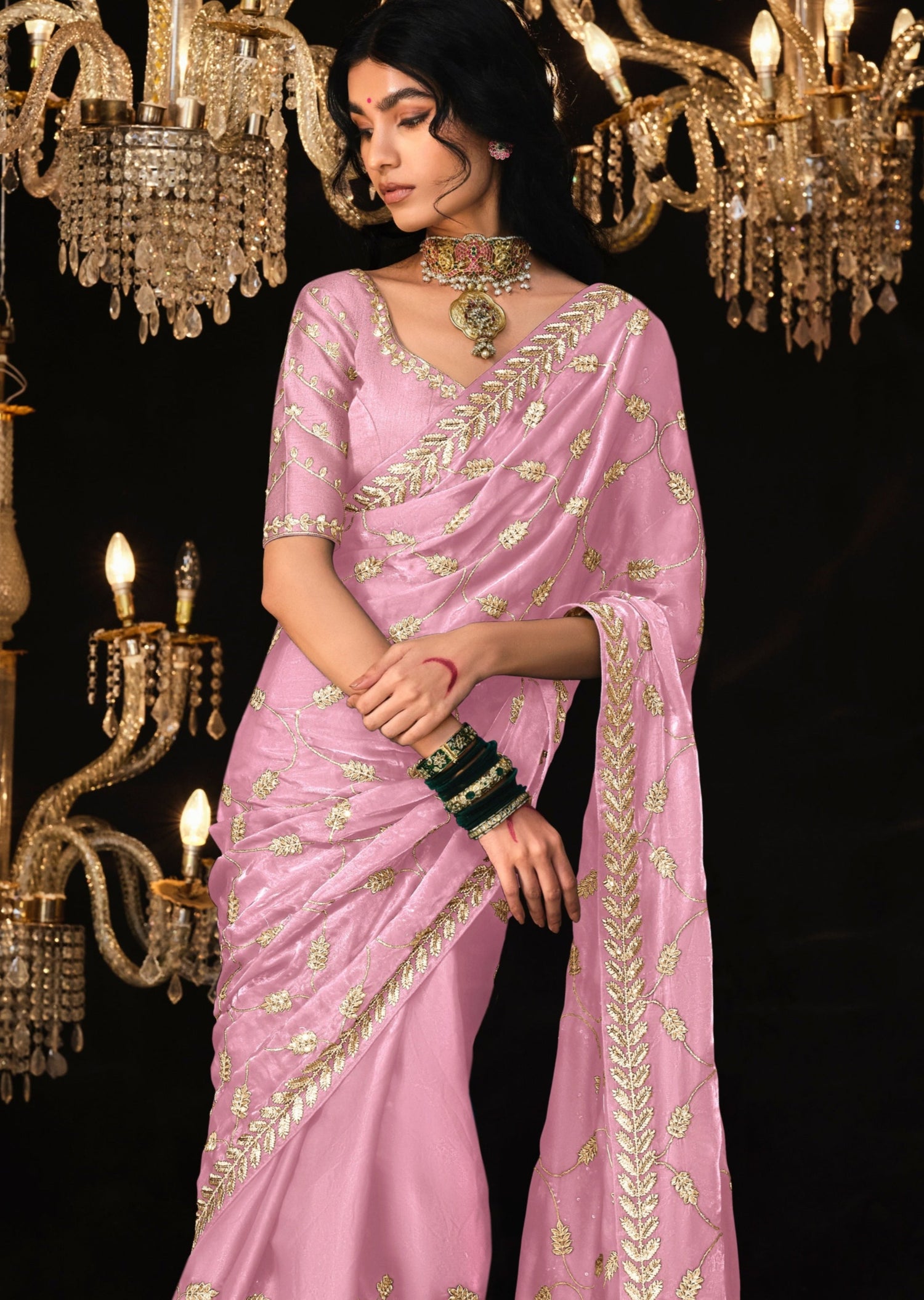 Pure organza silk saree usa online shopping price in pastel pink color.