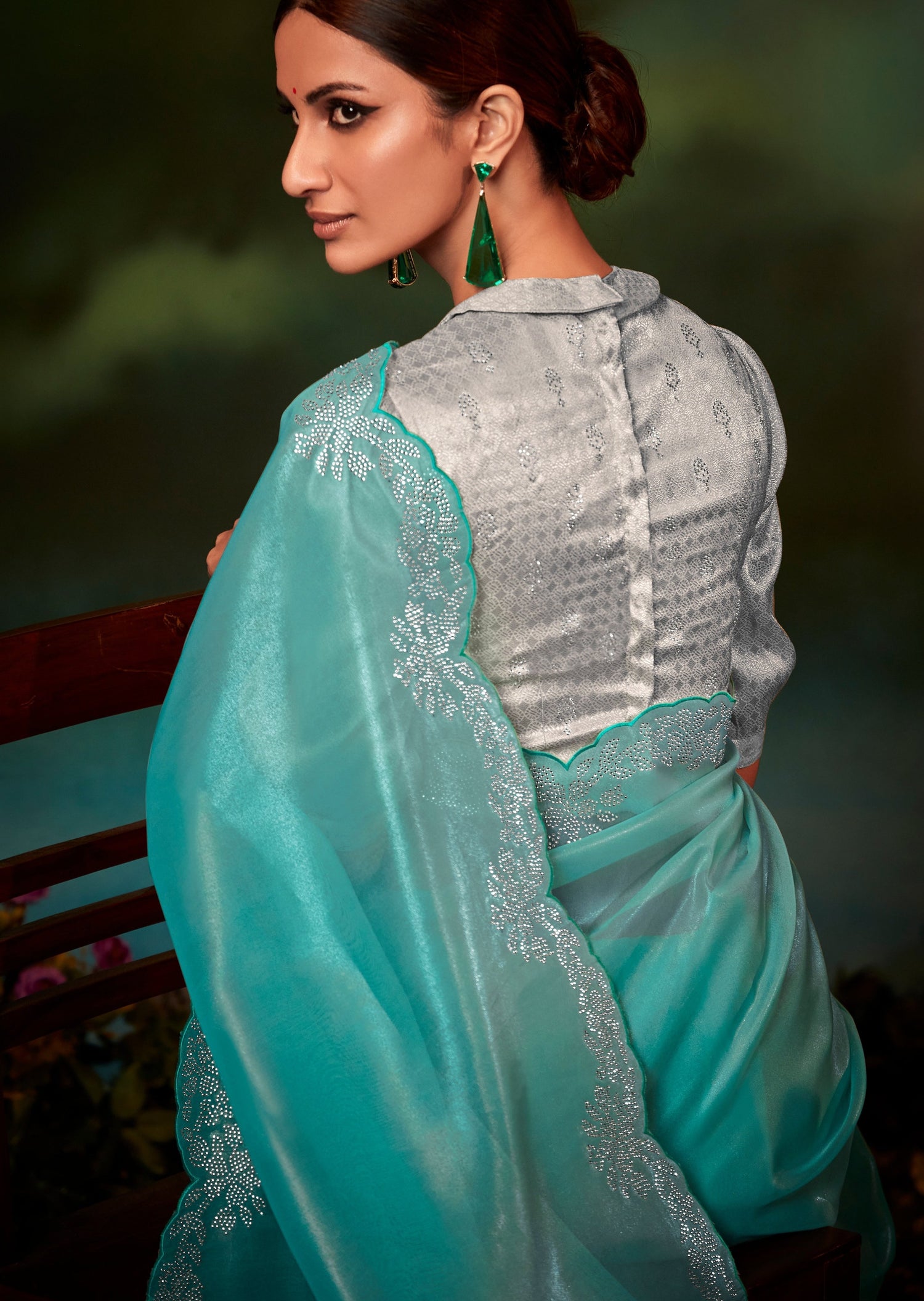 Pure organza silk sarees usa online shopping with price available in pastel blue color.