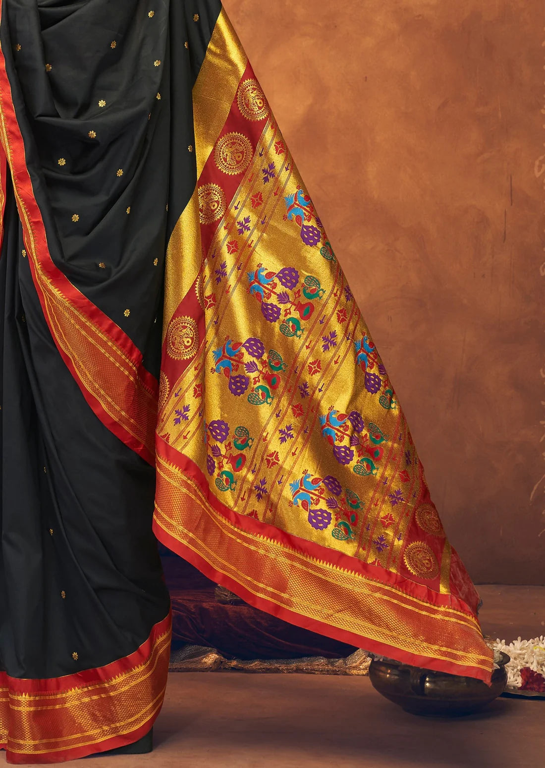 Pure paithani silk black handloom saree online shopping with price india.