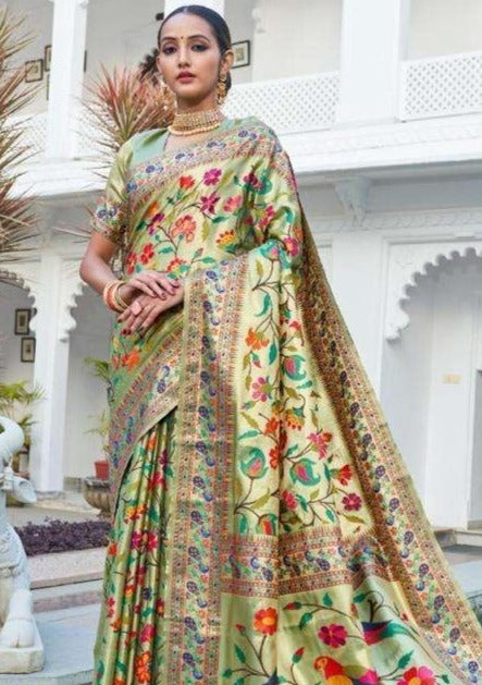 Woman in kadiyal paithani saree blouse online shopping for bride.