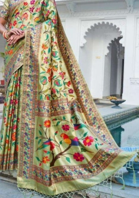 Kadiyal paithani silk saree pallu designs online shopping india usa.