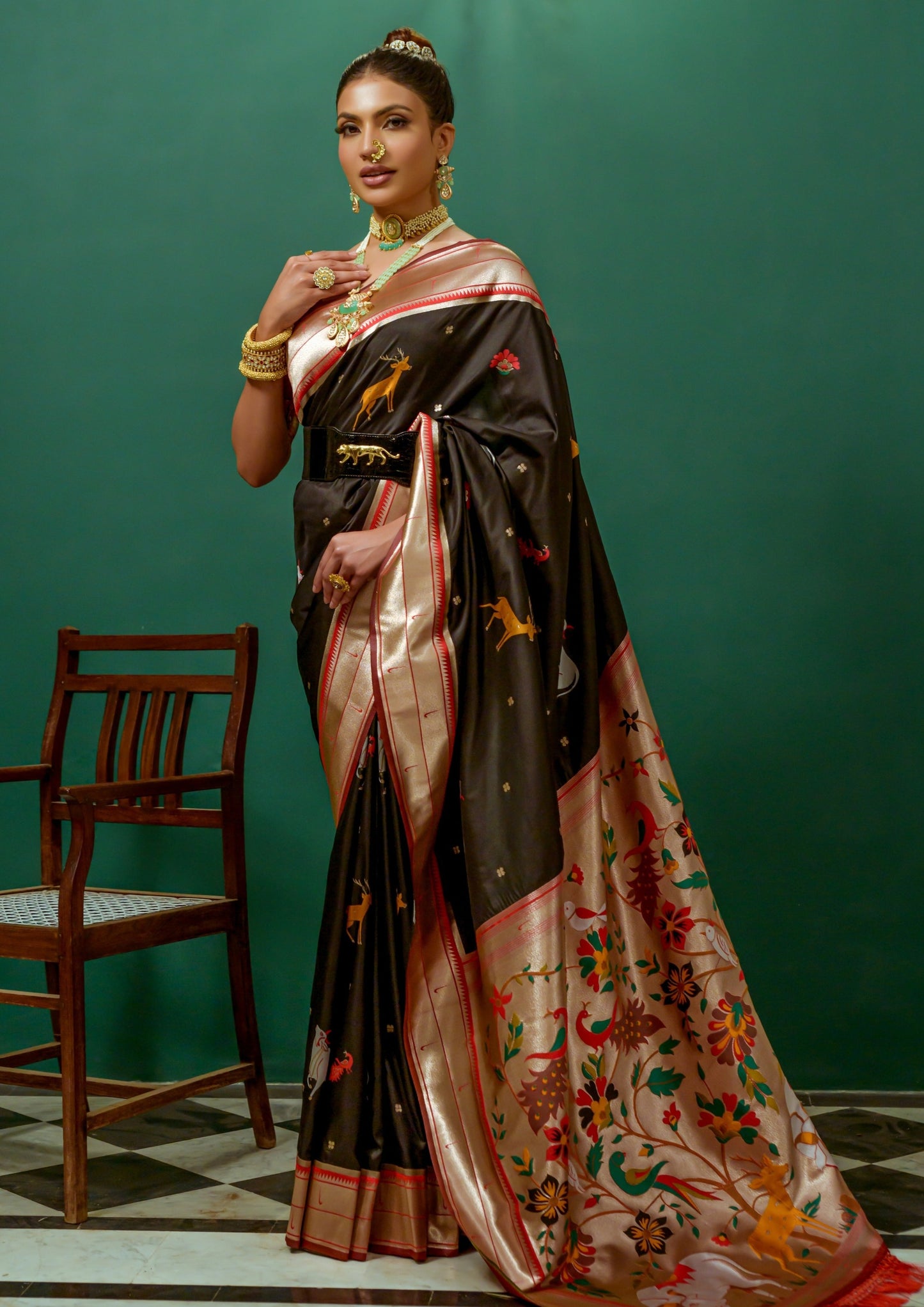 Pure paithani silk handloom sarees black online shopping india usa uk with price.