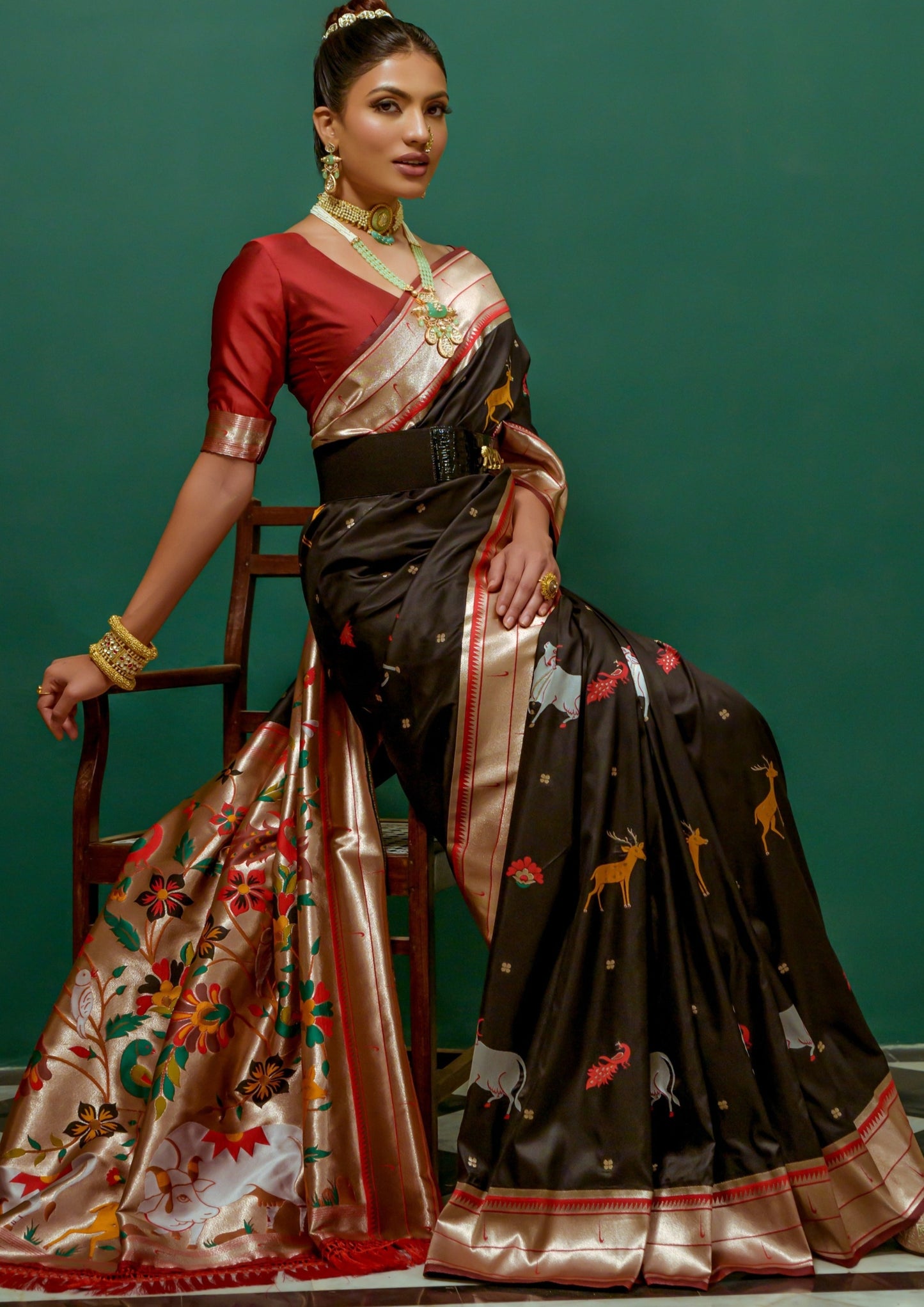 Pure paithani silk handloom sarees black online shopping india usa uk with cost.