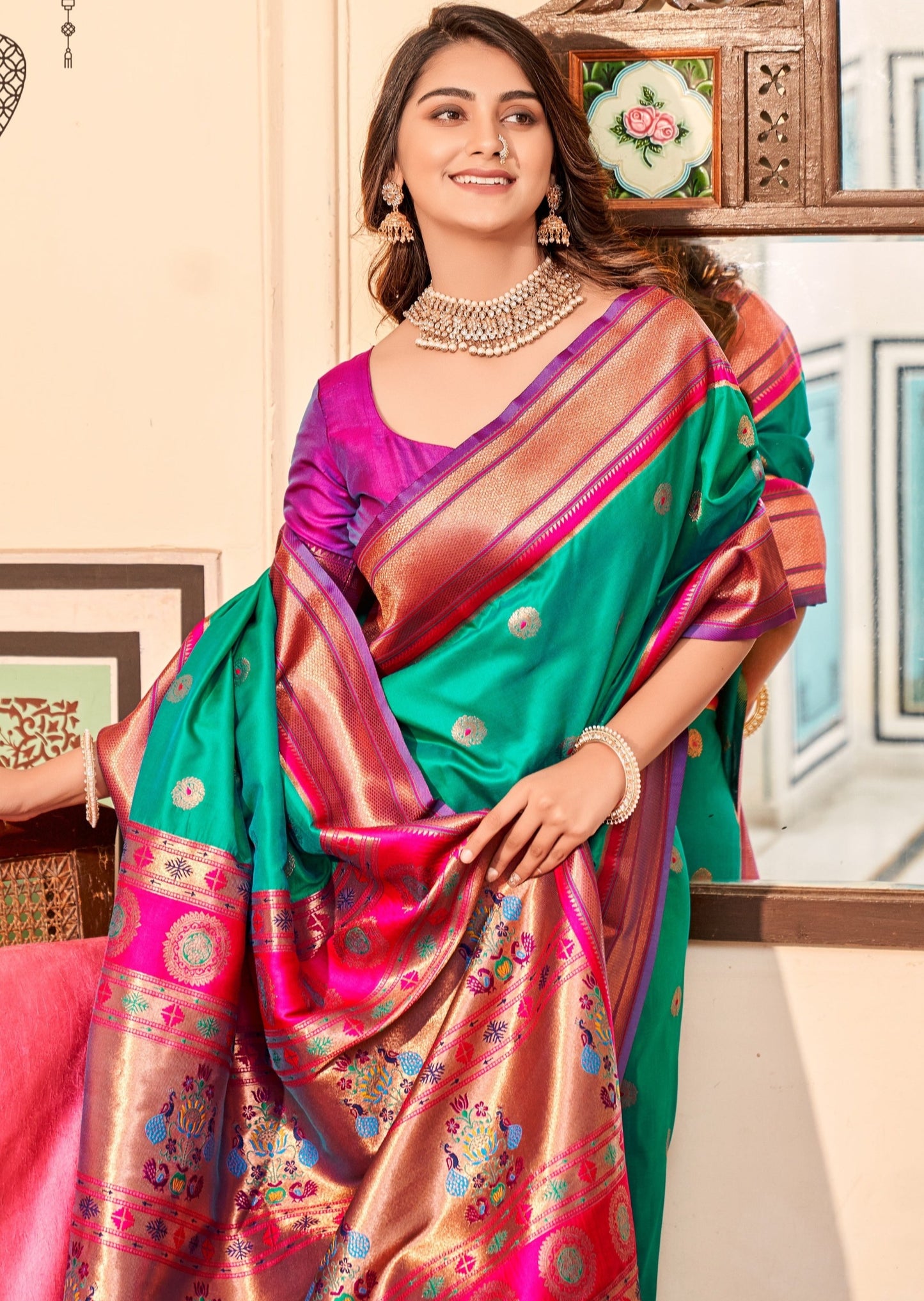 Shop Red Pure Paithani Silk Handloom Saree Online For Wedding – Sunasa