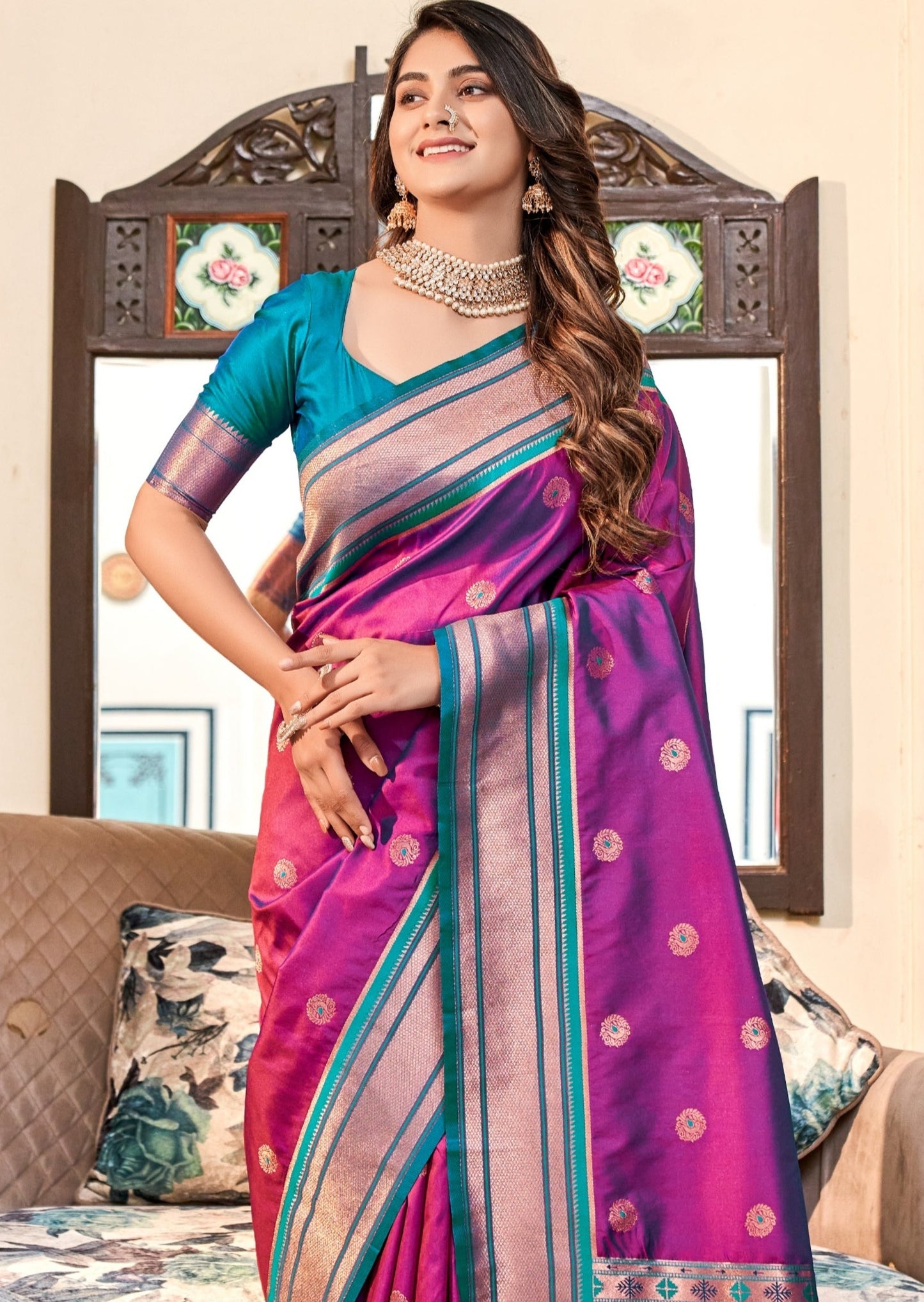 Pure paithani silk magenta pink bridal sarees online shopping for wedding usa.