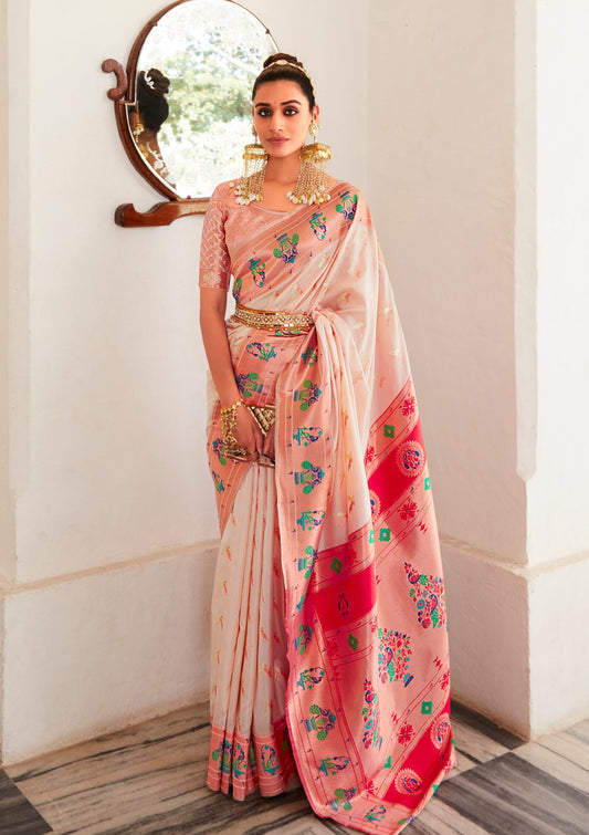 Woman in off white Paithani Silk Handloom Saree