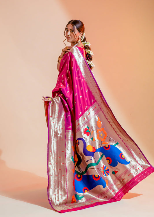 Shop Red Pure Paithani Silk Handloom Saree Online For Wedding – Sunasa