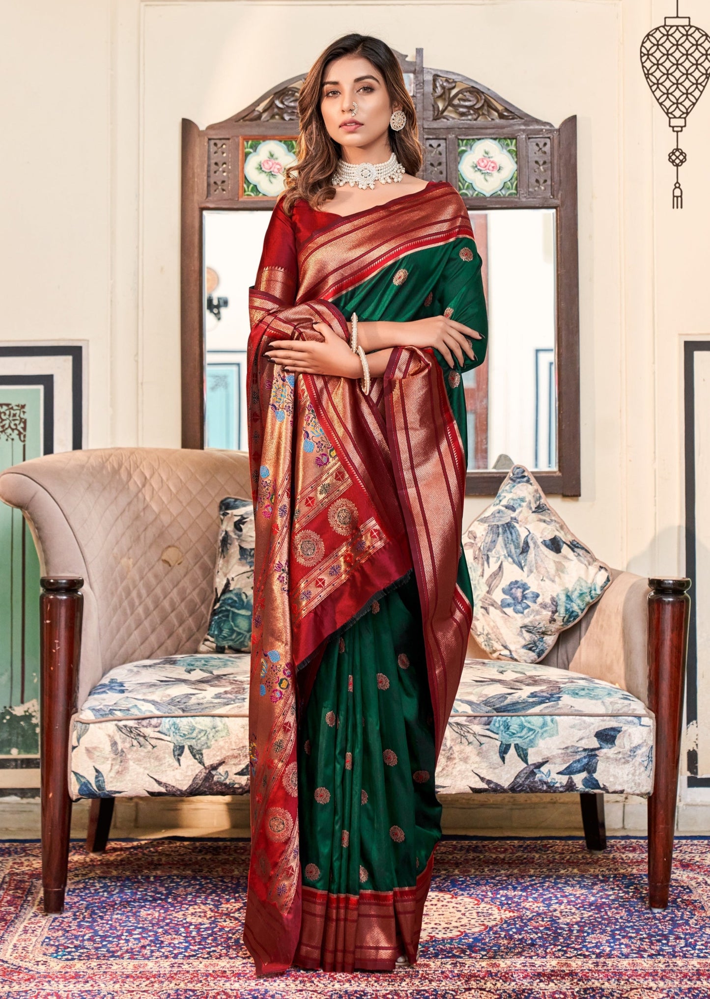 Pure paithani silk royal green handloom bridal saree for wedding india usa canada.
