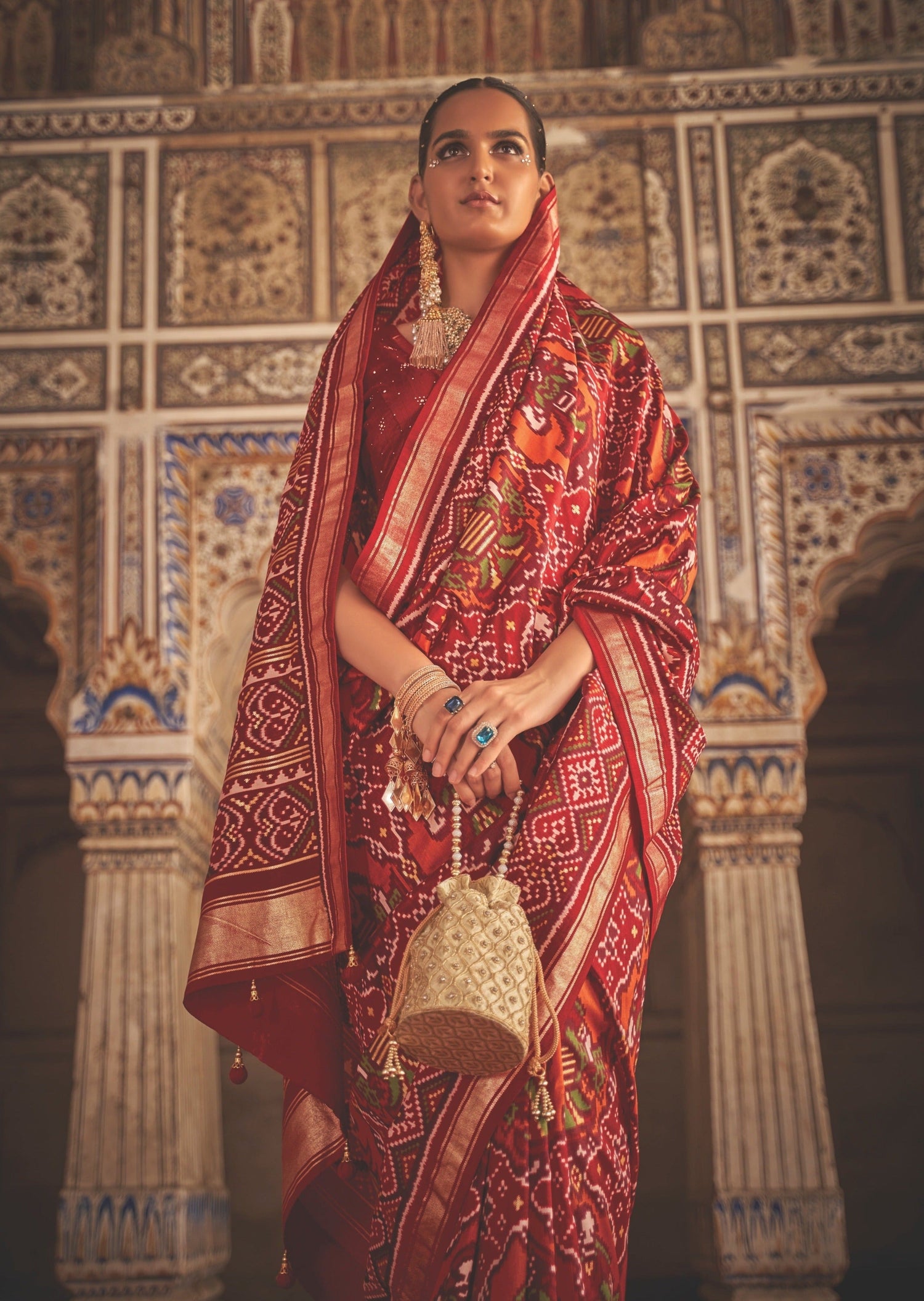 Pure patola silk maroon red saree usa online shopping for wedding at fast delivery.