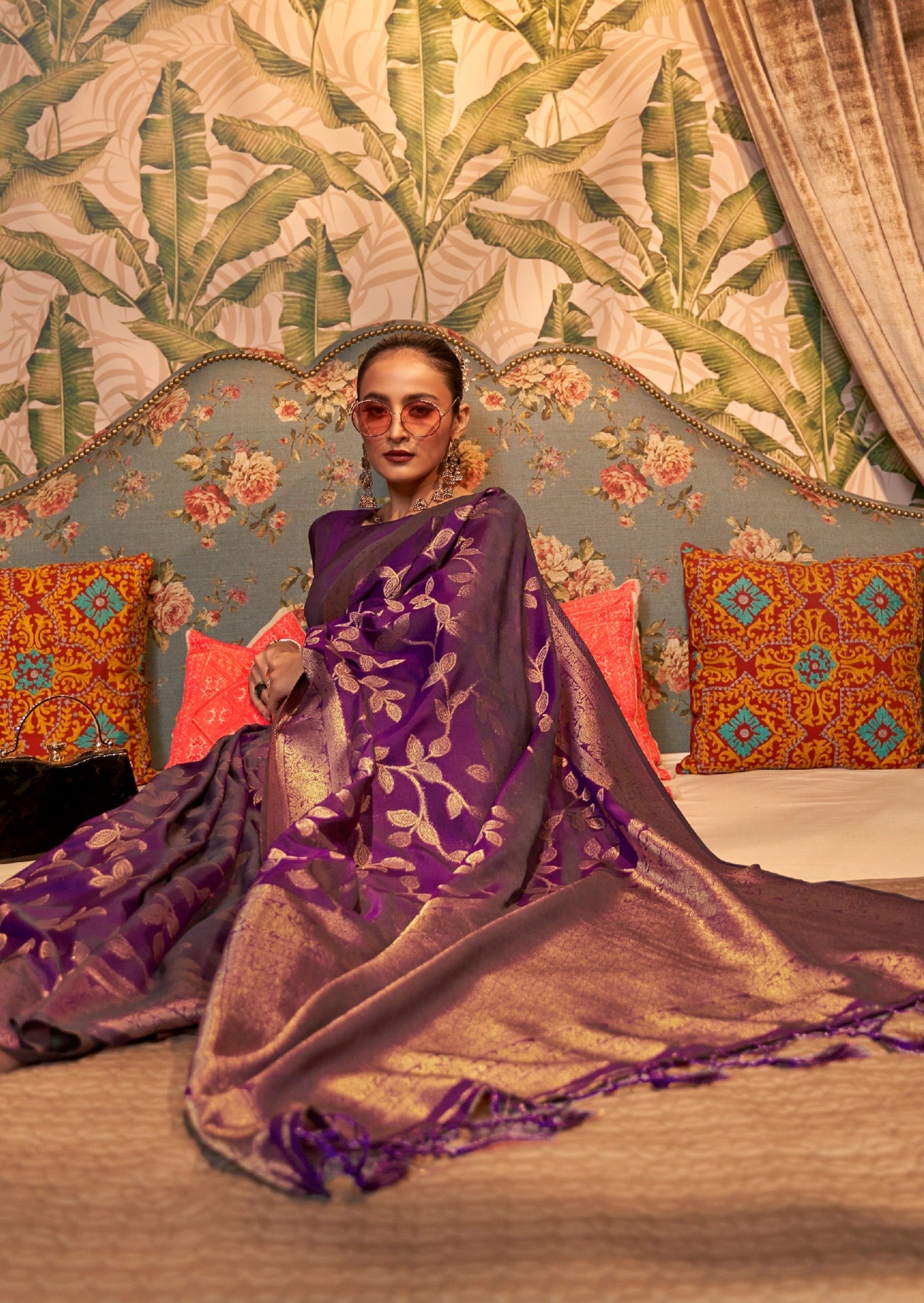 Pure silk beetroot color banarasi saree online usa uk for wedding.